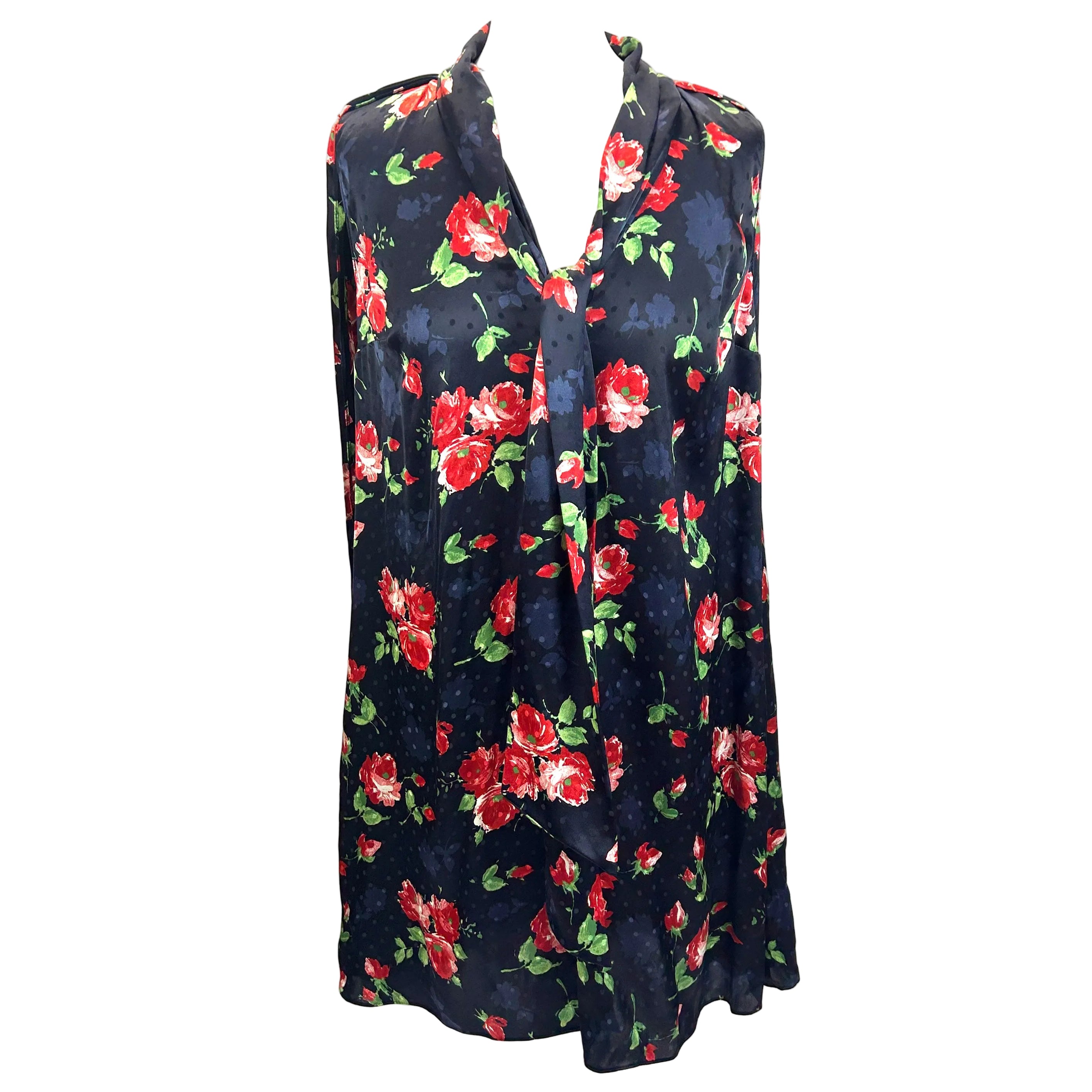 Magda Butrym £1200 Navy Rosę Print Silk Swing Dress XXS