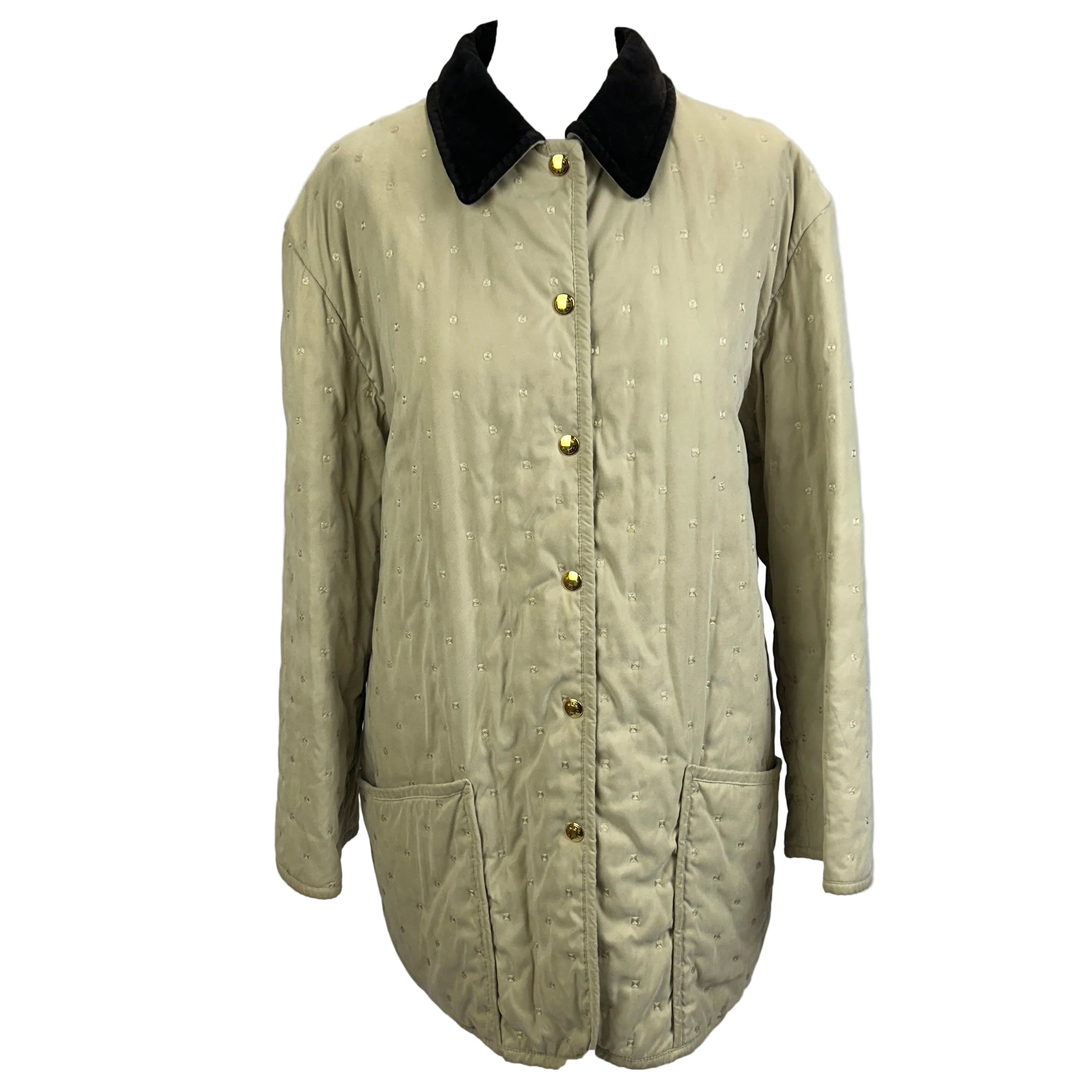 Hermes Vintage Cream Quilted Coat with Velvet Collar M