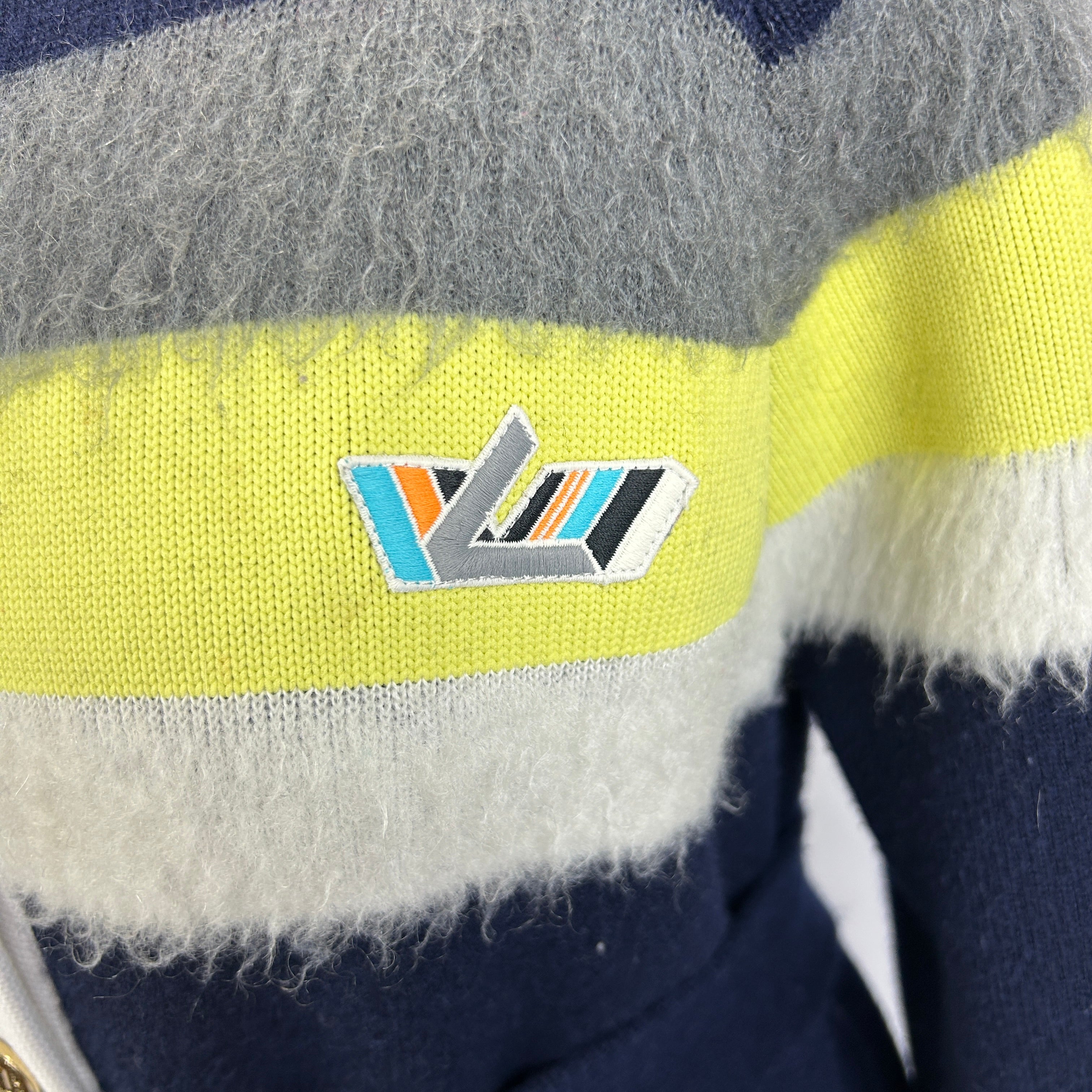 Louis Vuitton Navy Grey & Yellow Thick Knit Cashmere Mix Coat S