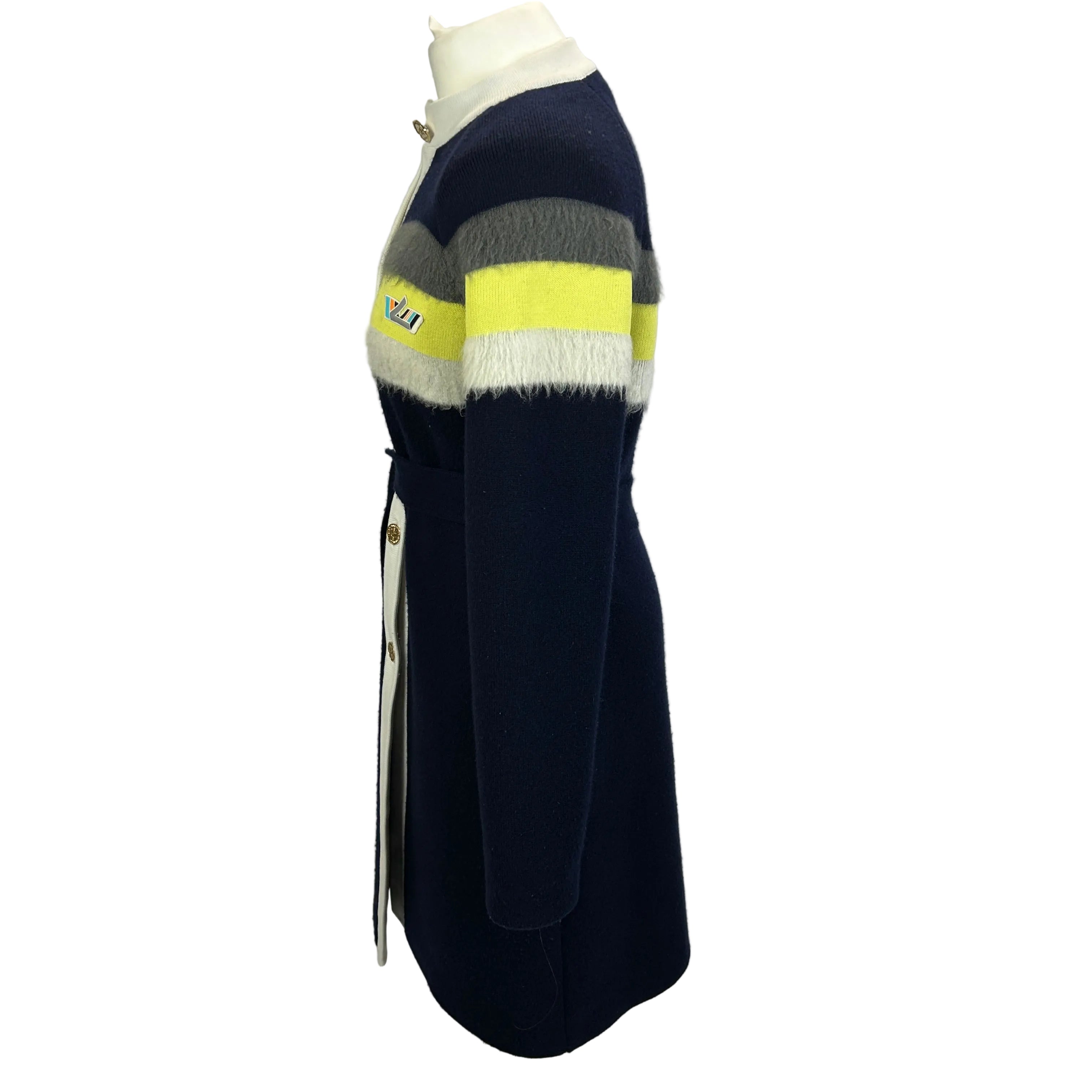 Louis Vuitton Navy Grey & Yellow Thick Knit Cashmere Mix Coat S