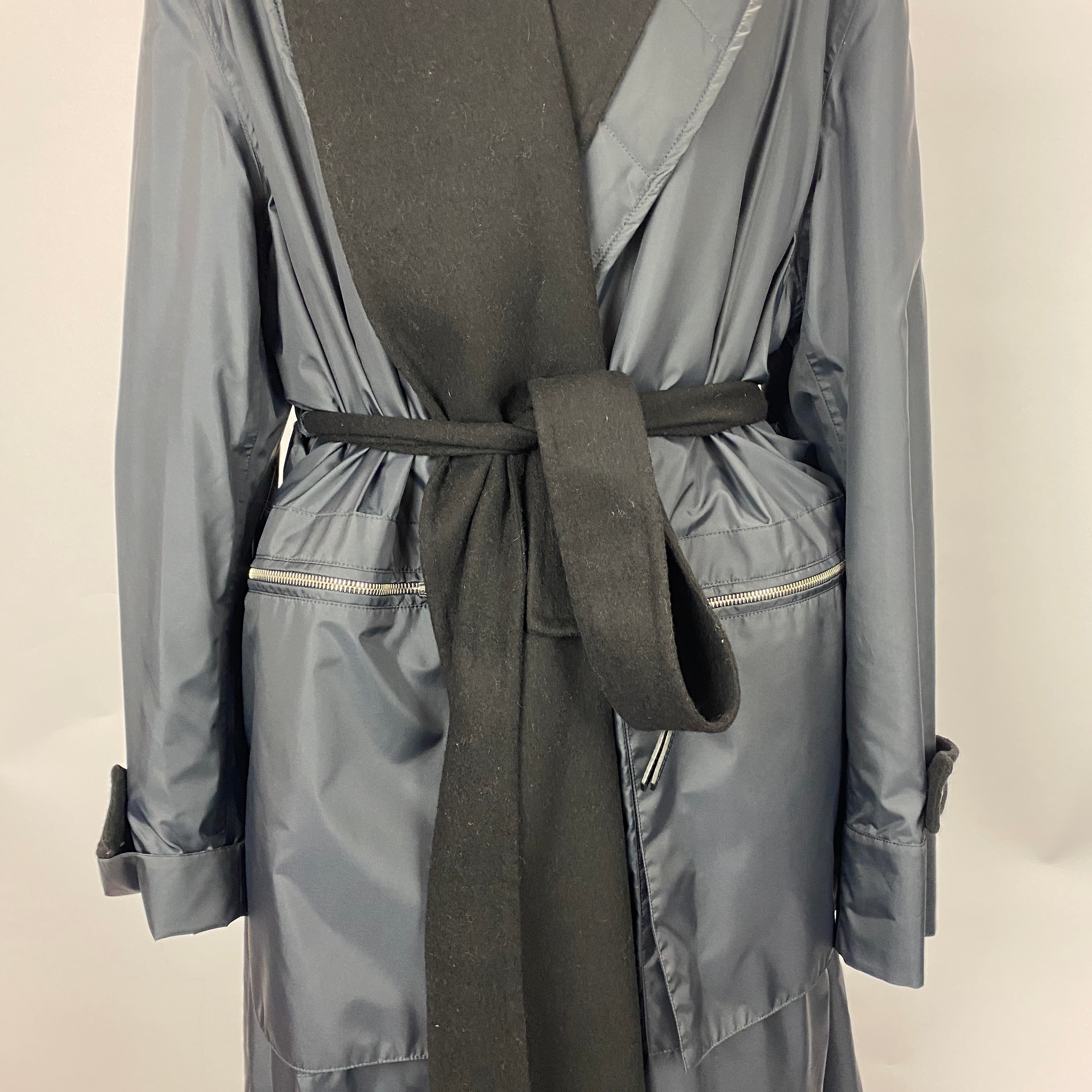 Loewe £1200 Navy Nylon Belted Raincoat with Wool Liner M