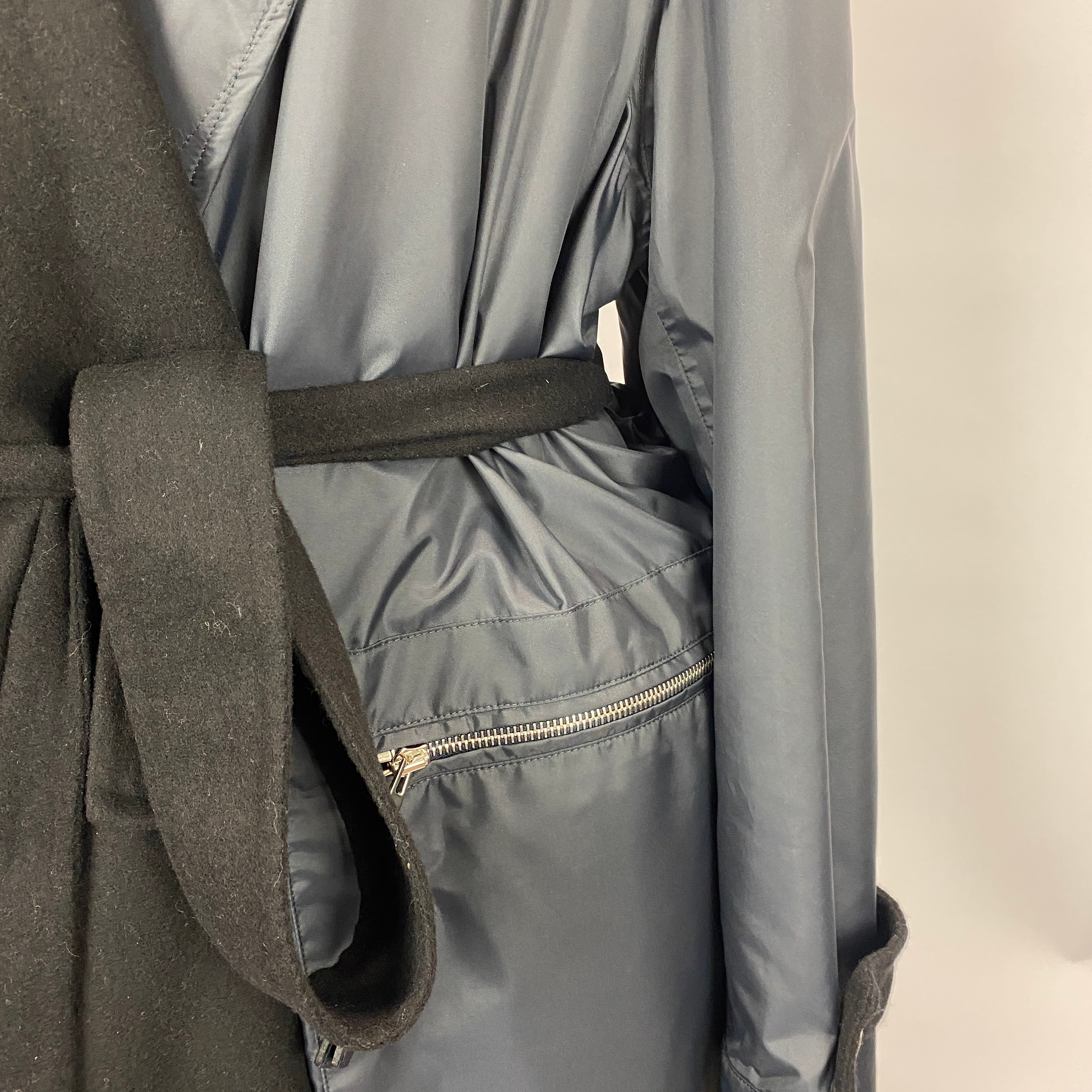 Loewe £1200 Navy Nylon Belted Raincoat with Wool Liner M