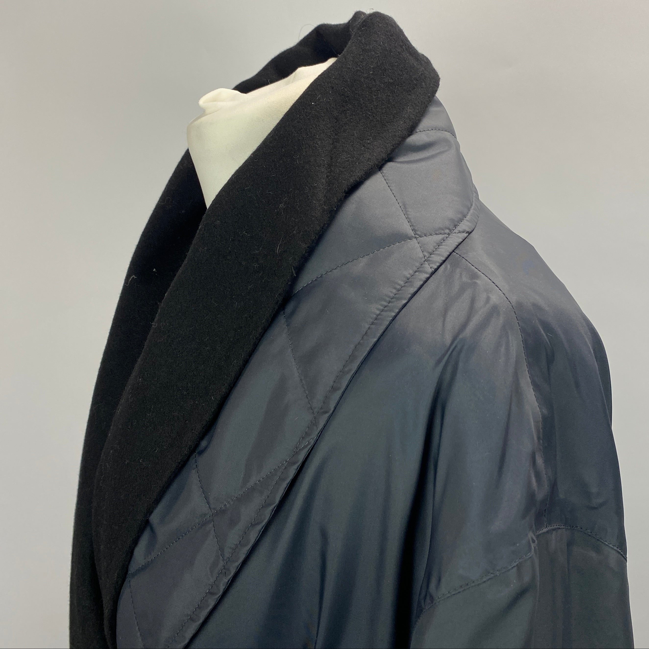 Loewe £1200 Navy Nylon Belted Raincoat with Wool Liner M