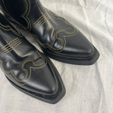 Ganni £ 445 Black & Yellow Low Shaft Embroidered Western Boots 39