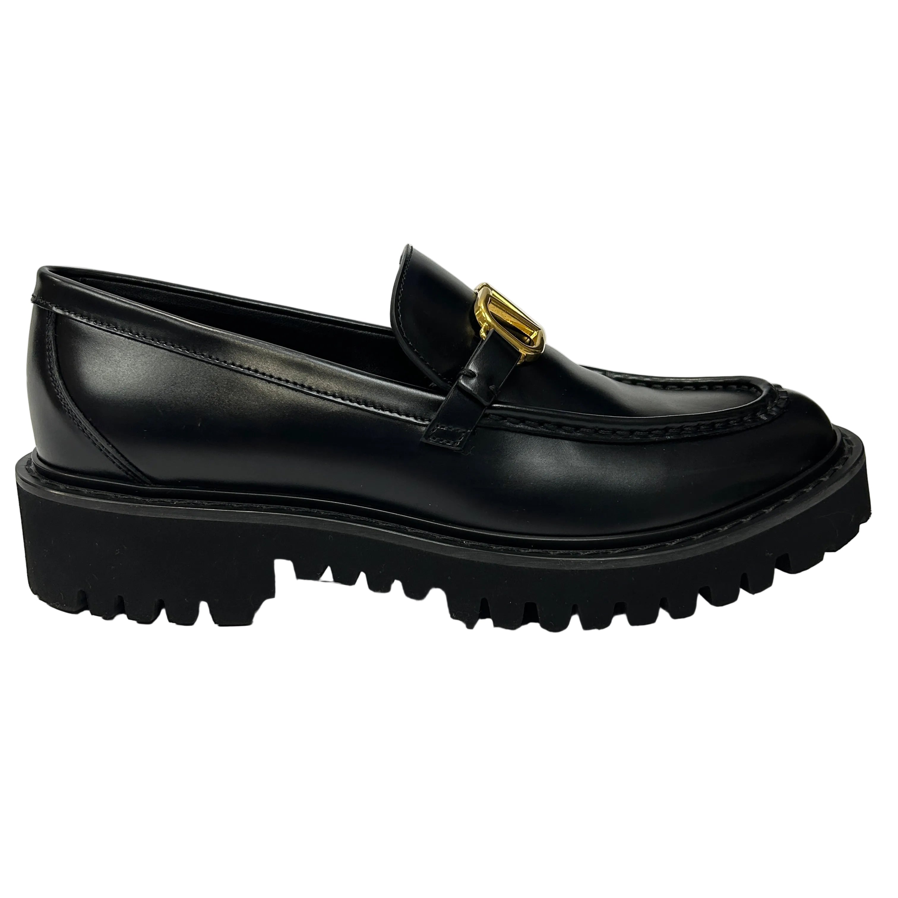 Valentino New £830 Black Leather VLogo Loafers 38.5