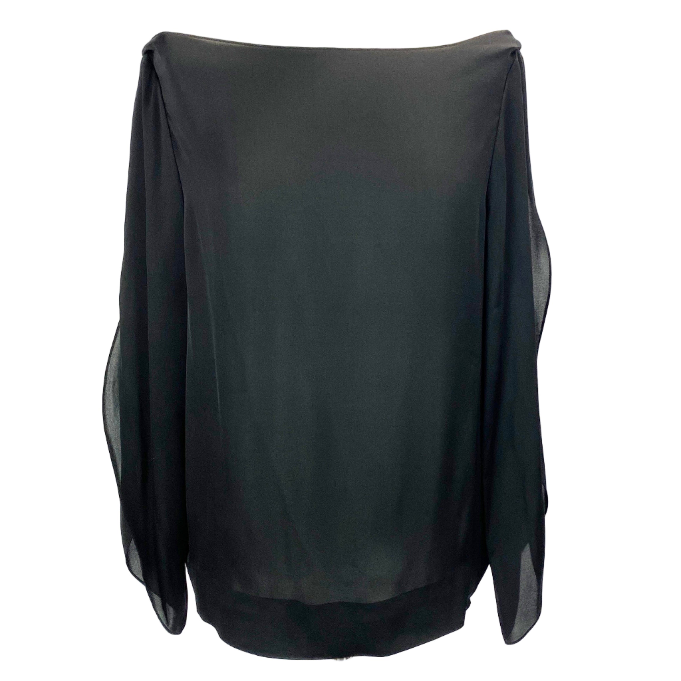 Ralph Lauren Black Silk Boat Neck Top L
