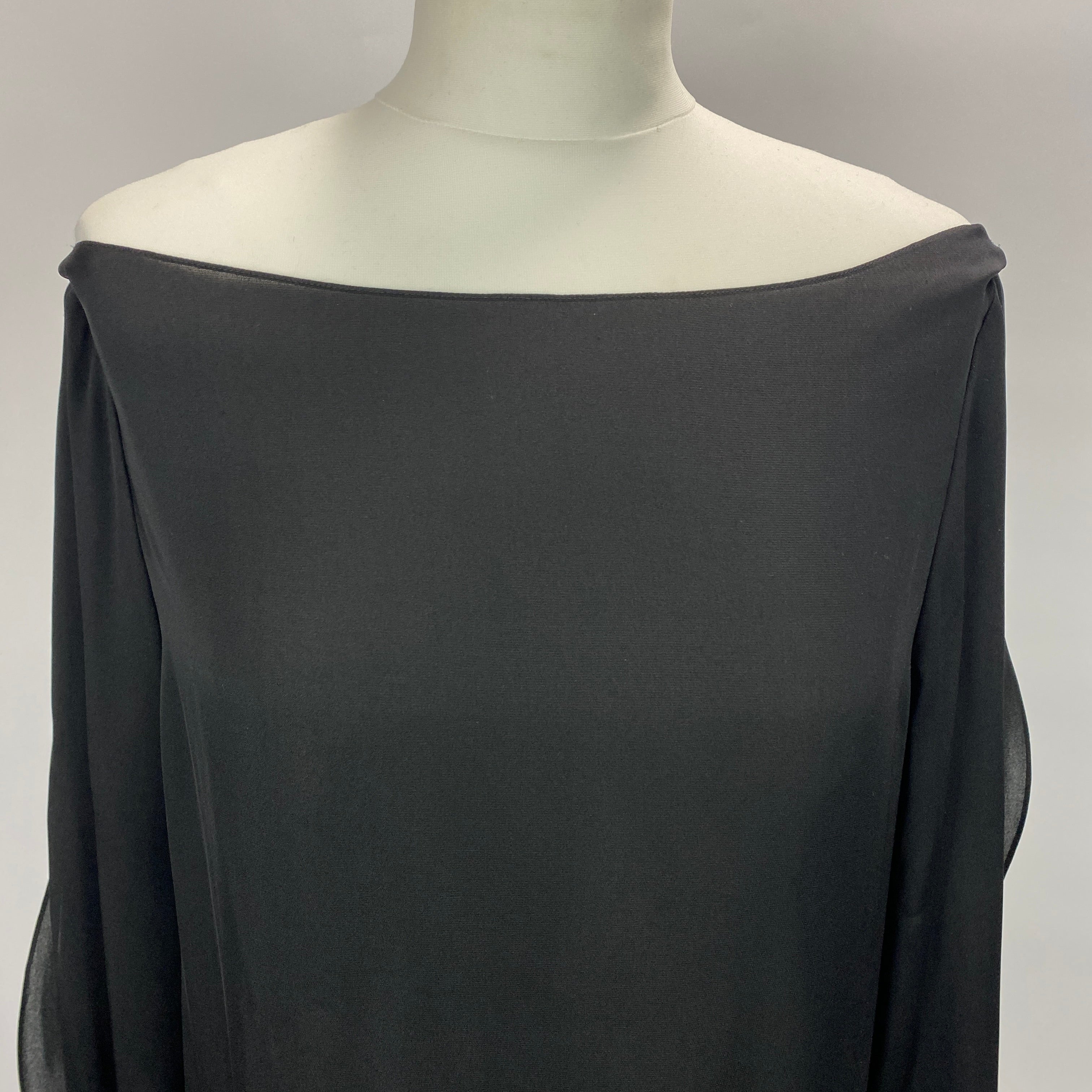 Ralph Lauren Black Silk Boat Neck Top L