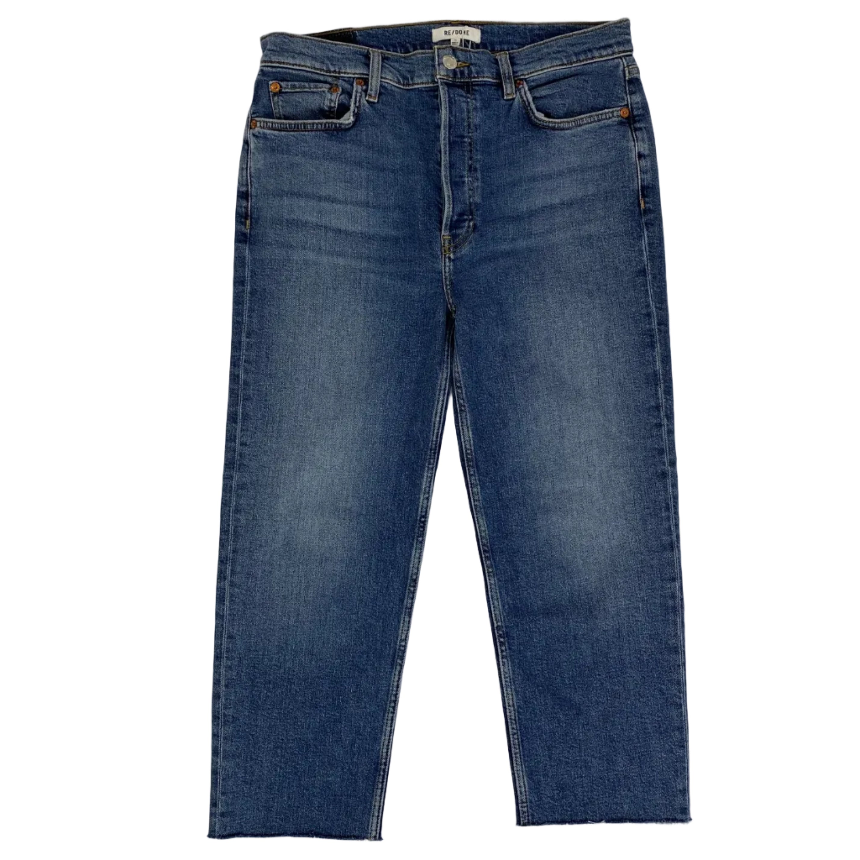 Re/Done New £265 Vintaged Blue 70s Stovepipe Cut-Off Jeans 30