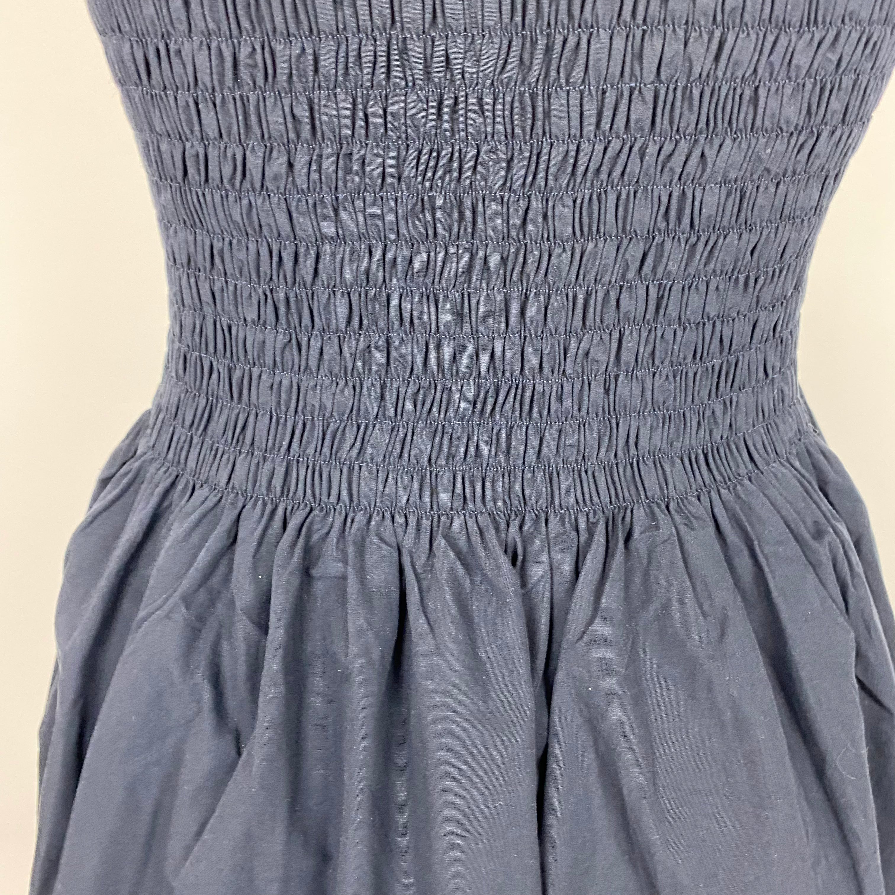 Three Graces London £560 Navy Lena Shirred Cotton Dress S