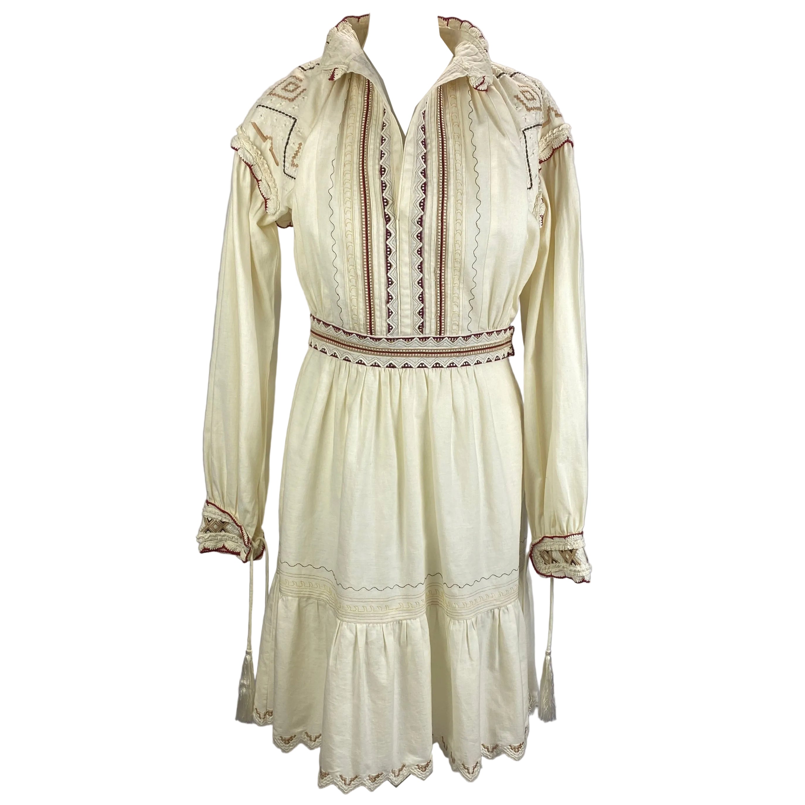 Etro Cream Embroidered Cotton Tunic Midi Dress M