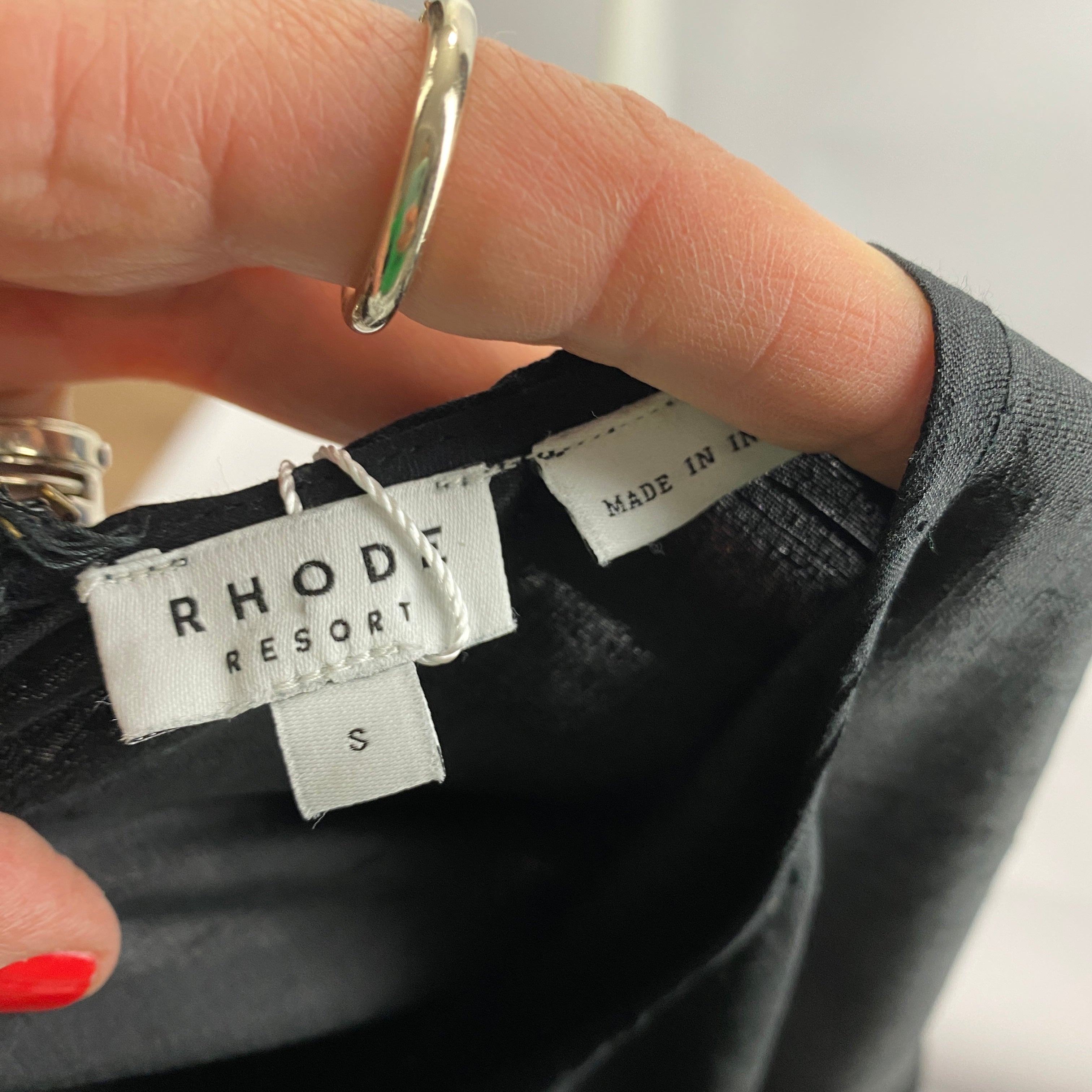 Rhode Resort Washed Black Raw Silk Flared Mini Dress S
