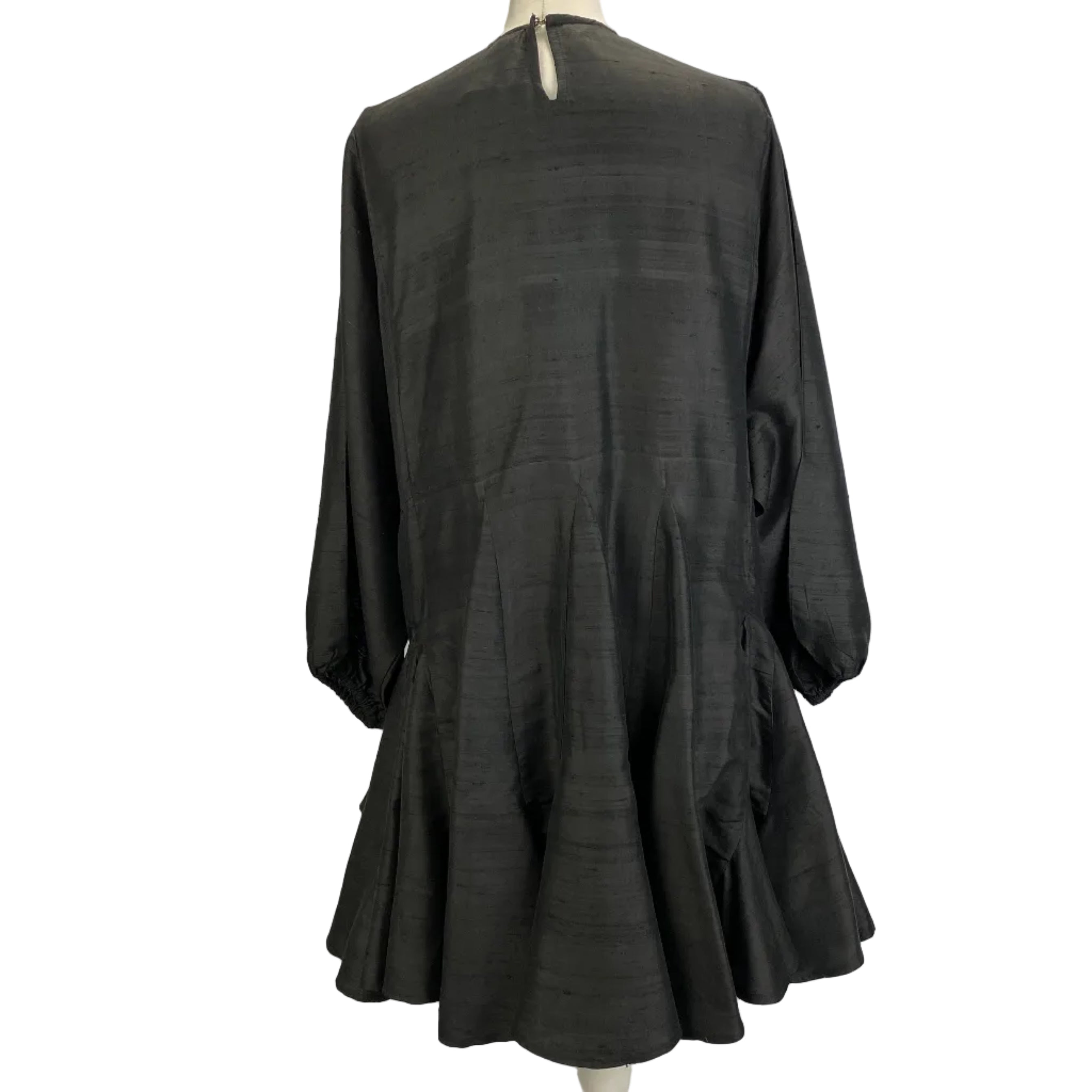 Rhode Resort Washed Black Raw Silk Flared Mini Dress S