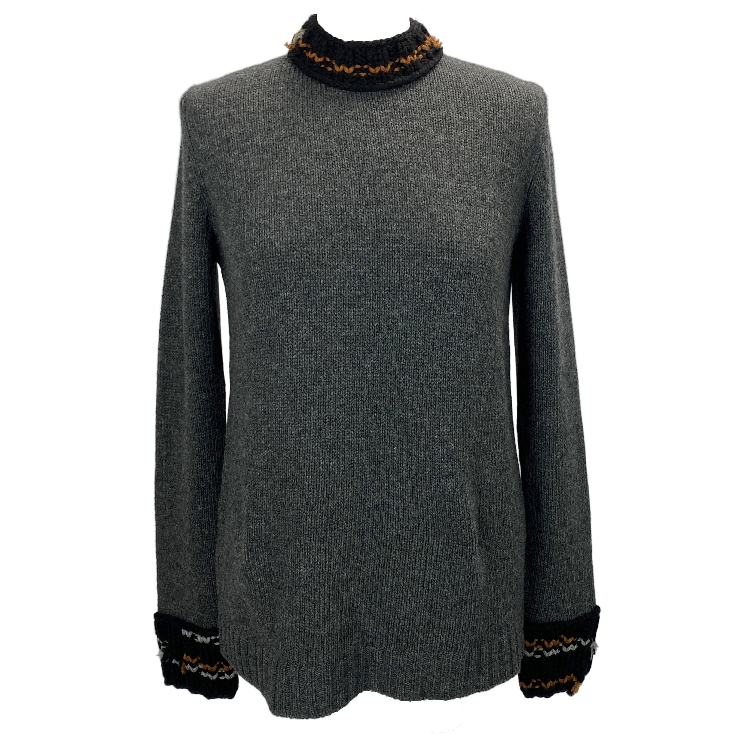 Prada Charcoal Wool & Cashmere Pompom Sweater L