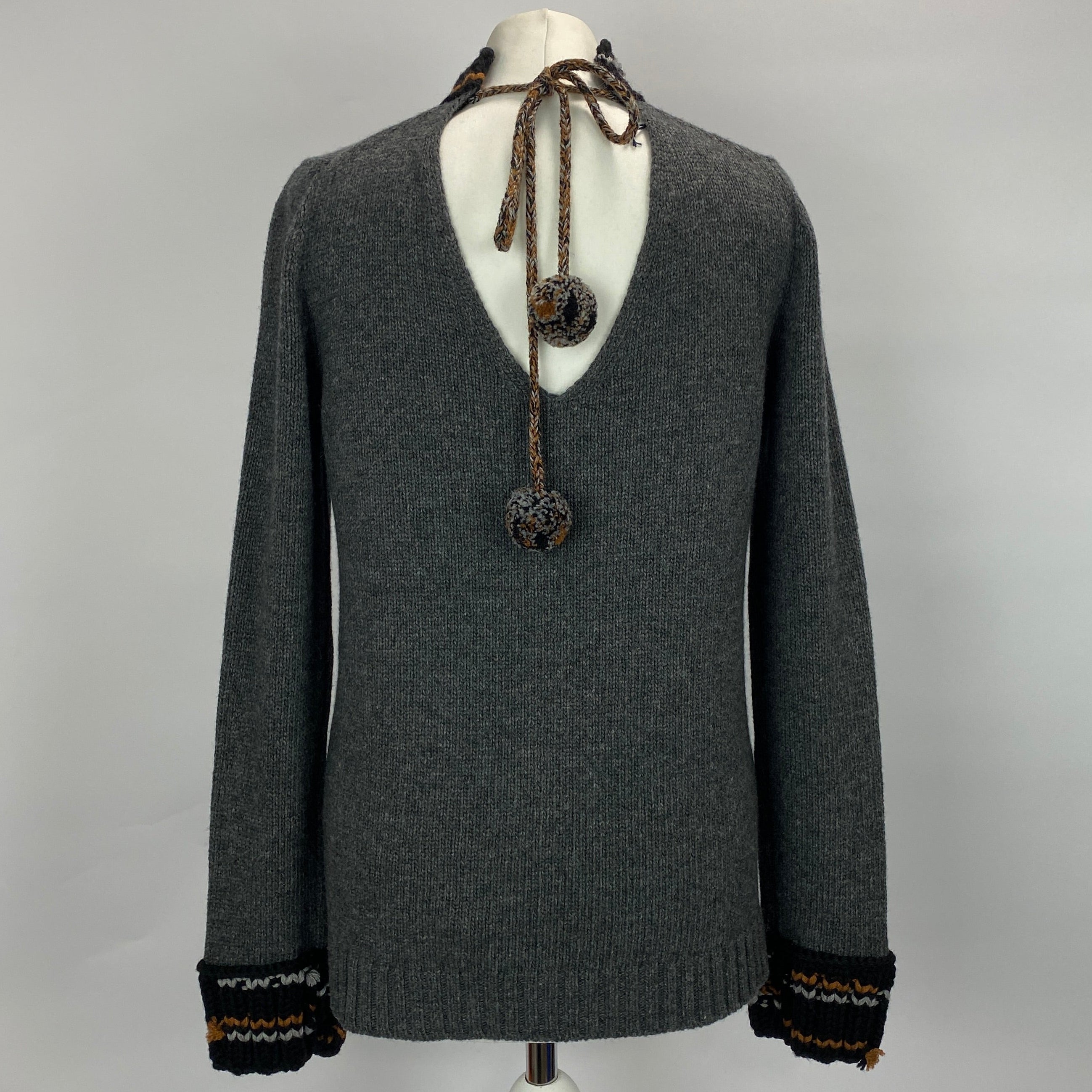 Prada Charcoal Wool & Cashmere Pompom Sweater L