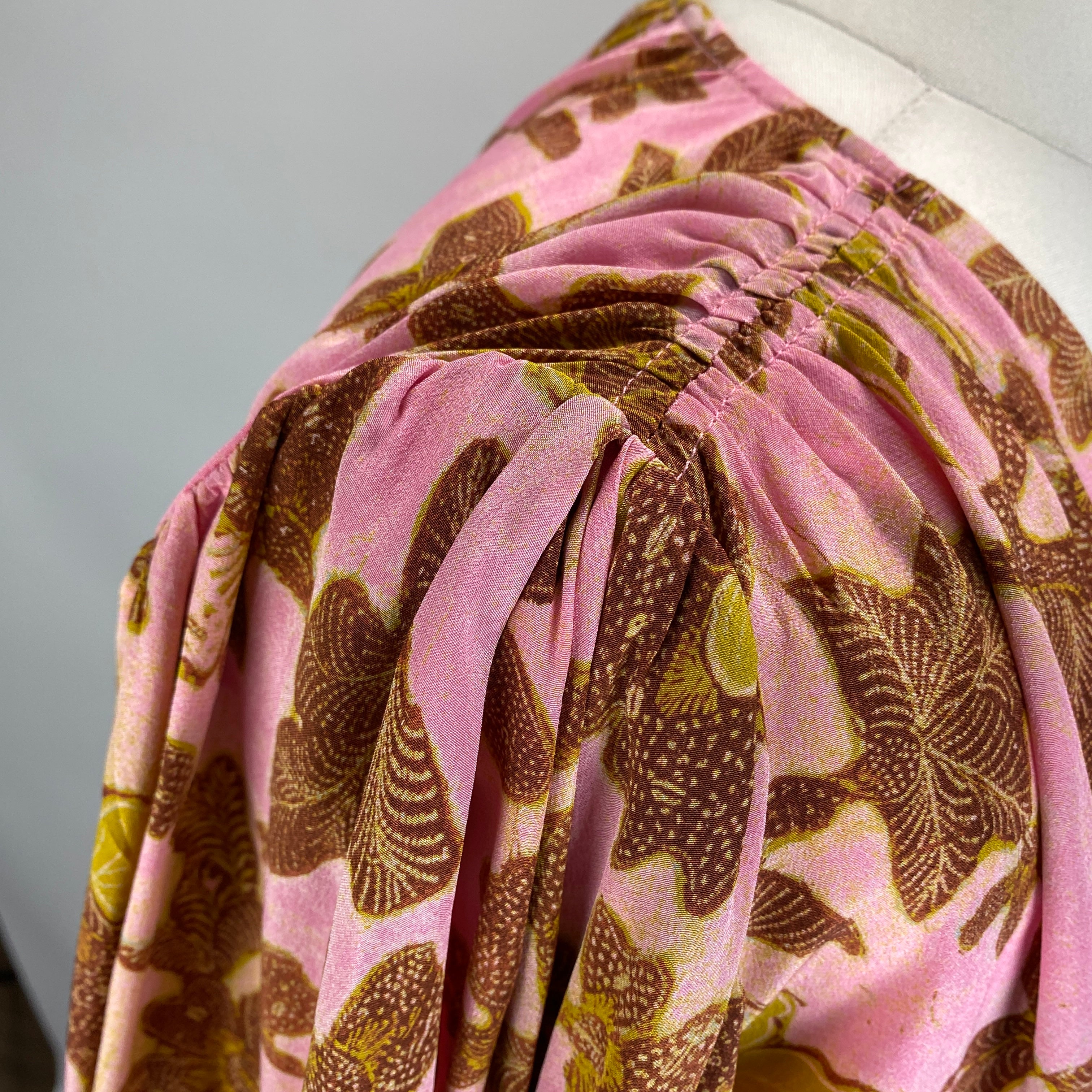 Ulla Johnson Sorbet & Gold Floral Silk Peplum Blouse M