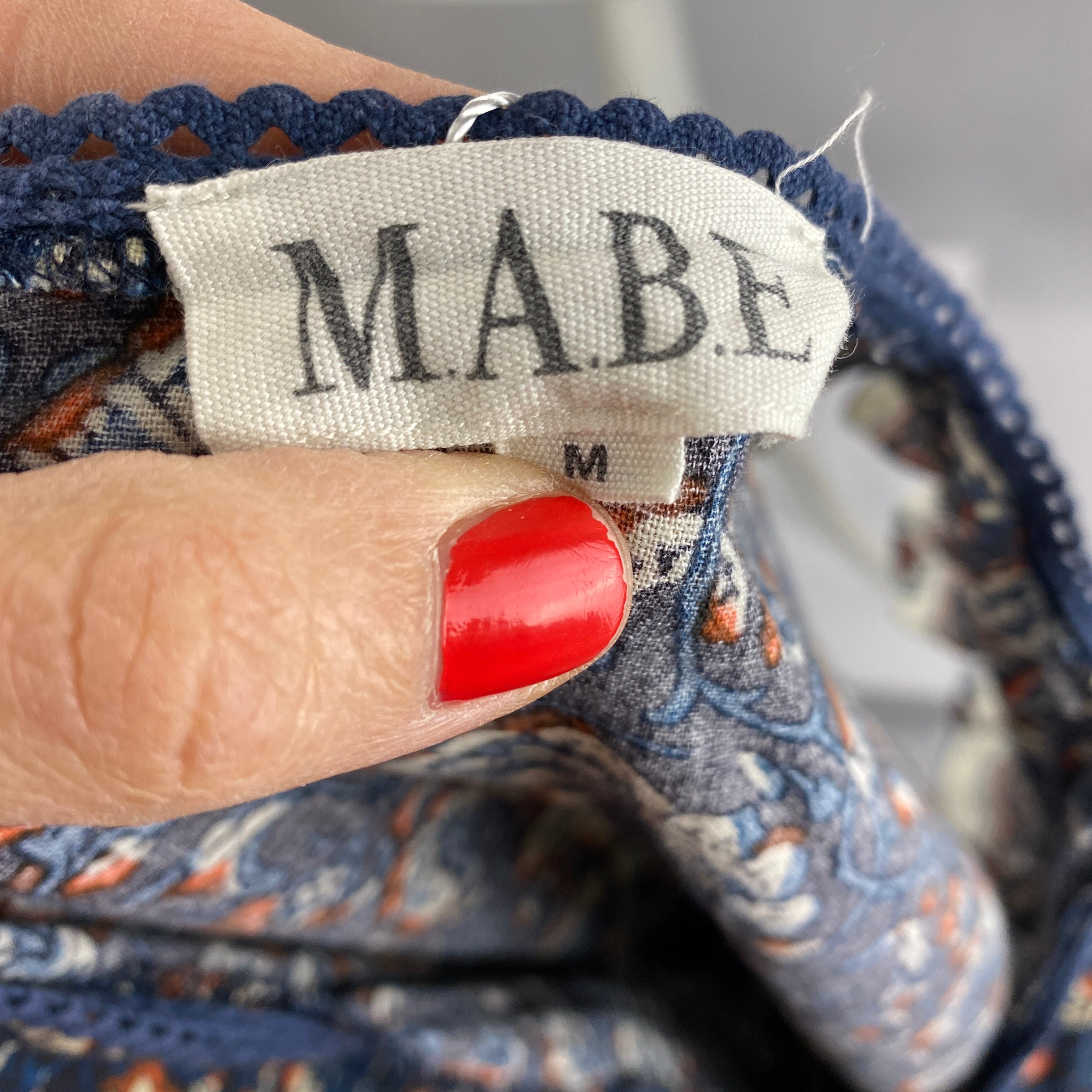 M.A.B.E. £135 Navy Indian Print Cotton Mini Dress M