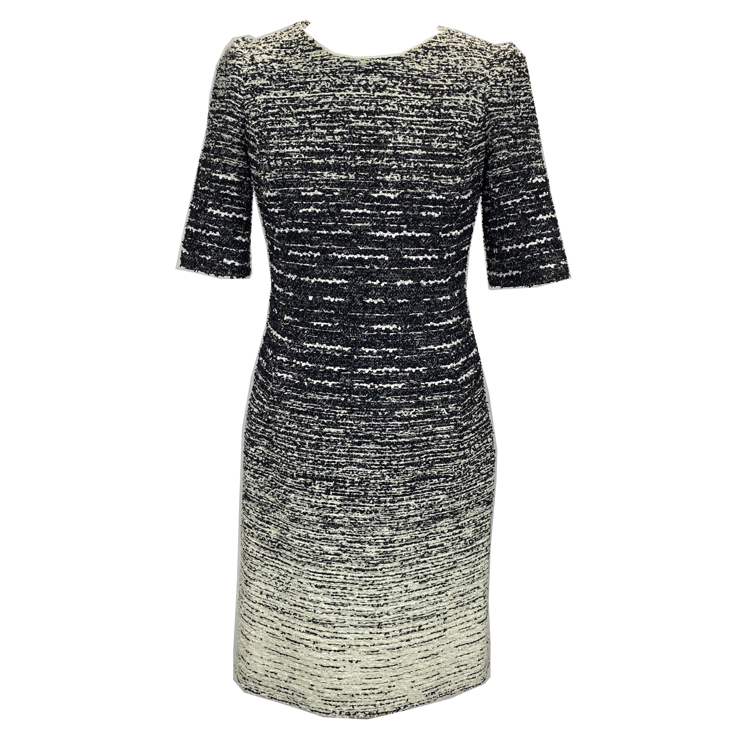 Oscar De La Renta Black & Ivory Woven Midi Dress S/M