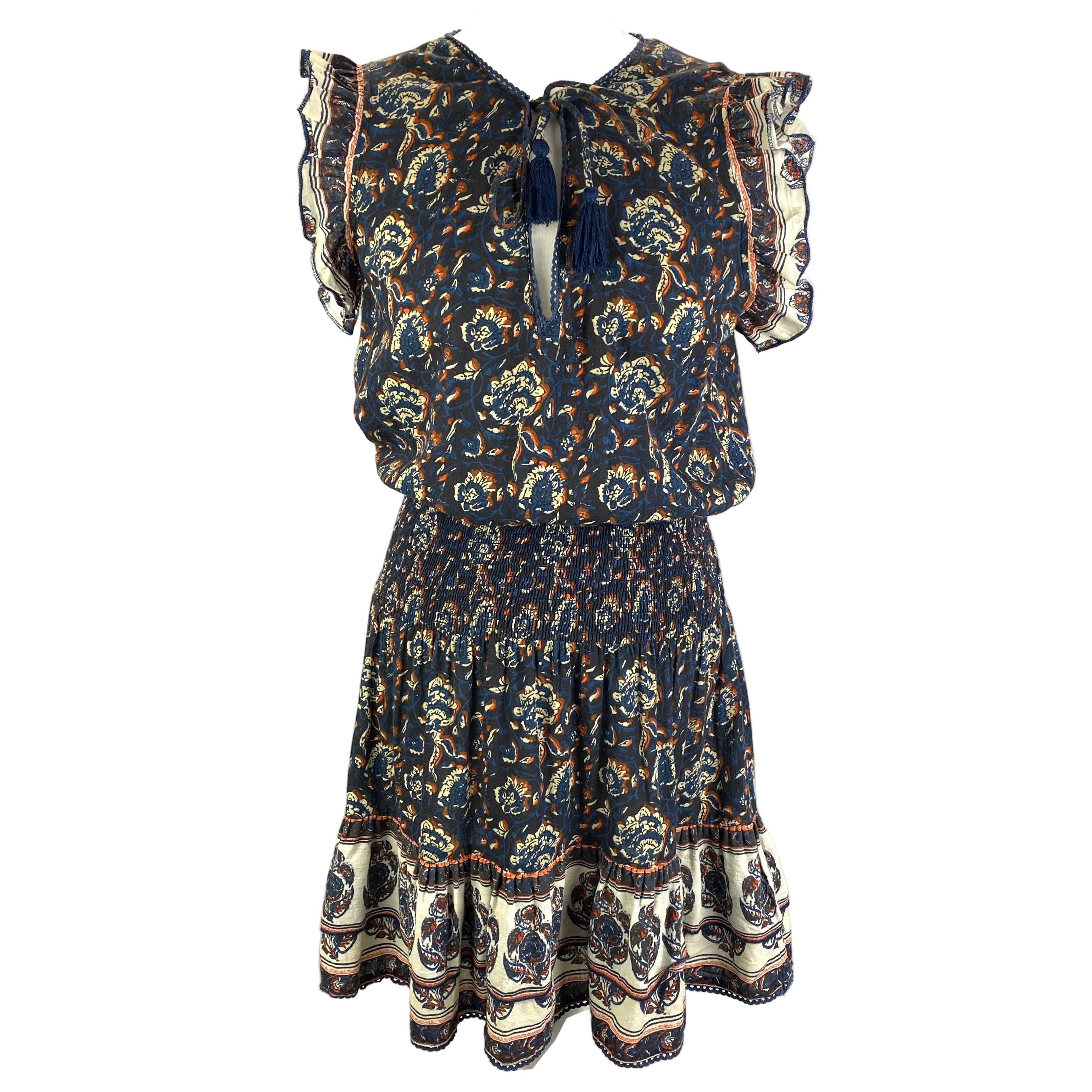 M.A.B.E. £135 Navy Indian Print Cotton Mini Dress M