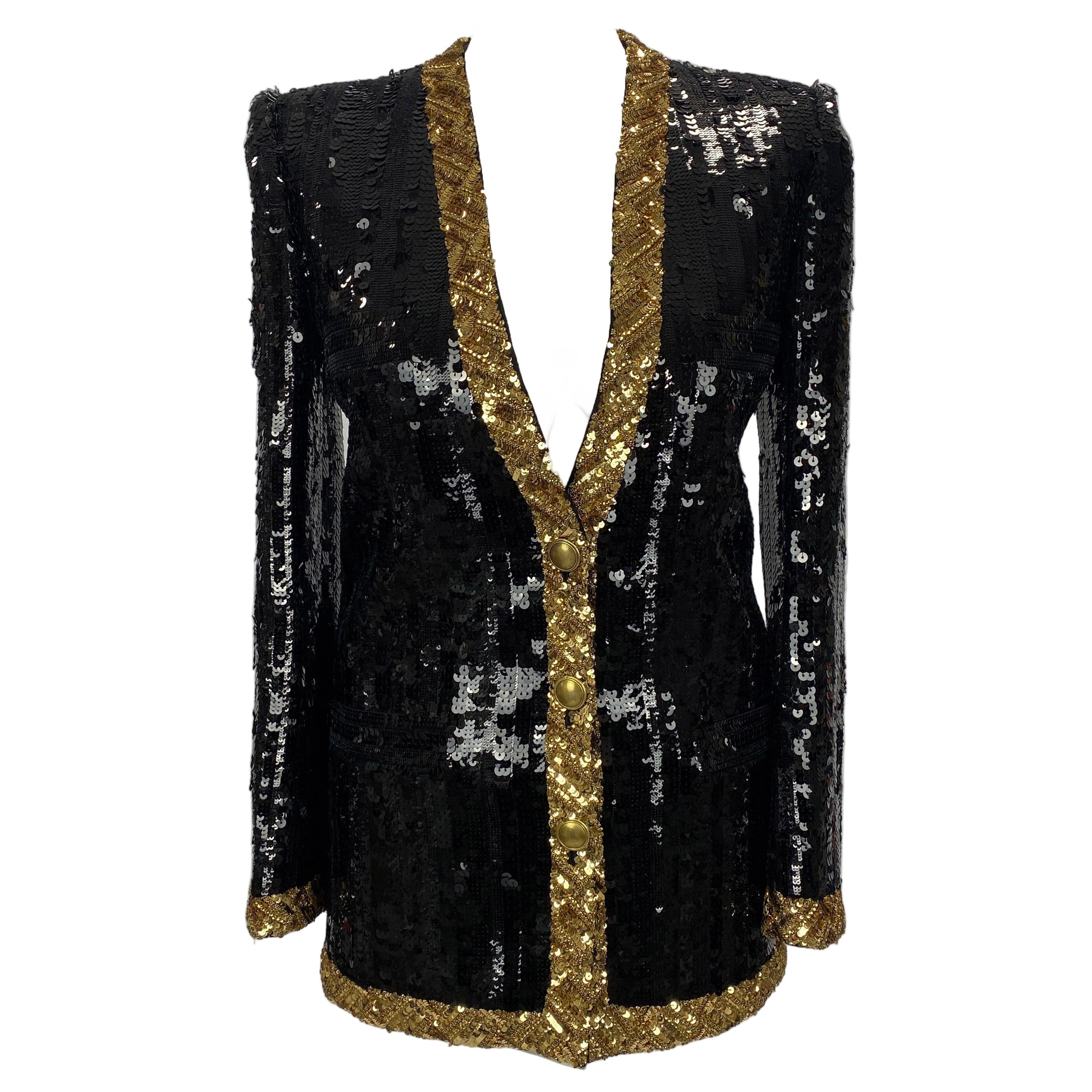 Saint Laurent New Black & Gold Sequin Jacket XS