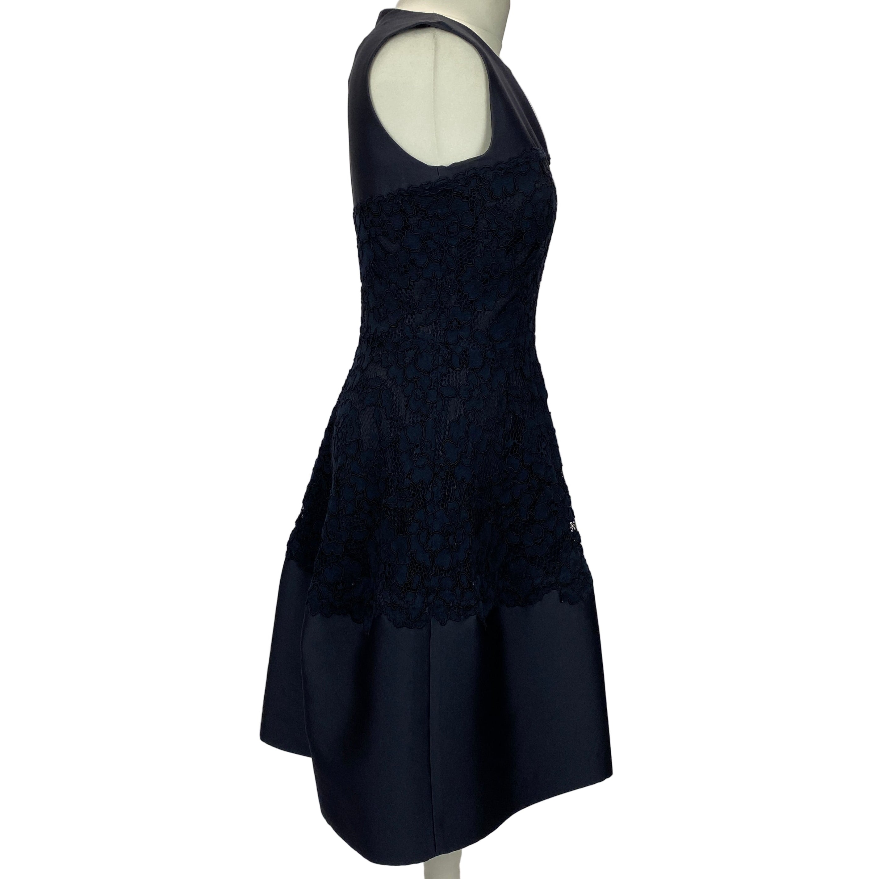 Carolina Herrera Navy Silk Faille & Lace Midi Dress S/M
