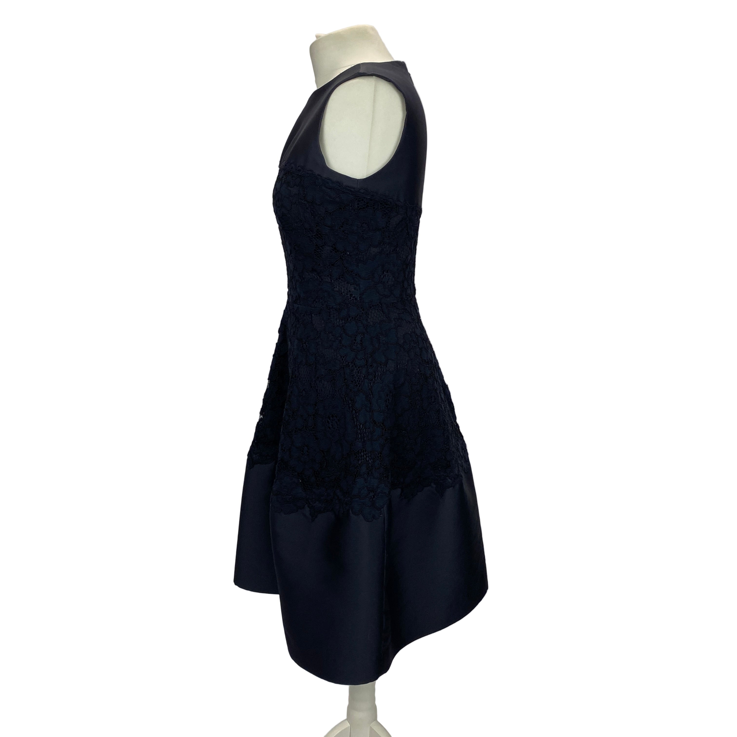 Carolina Herrera Navy Silk Faille & Lace Midi Dress S/M