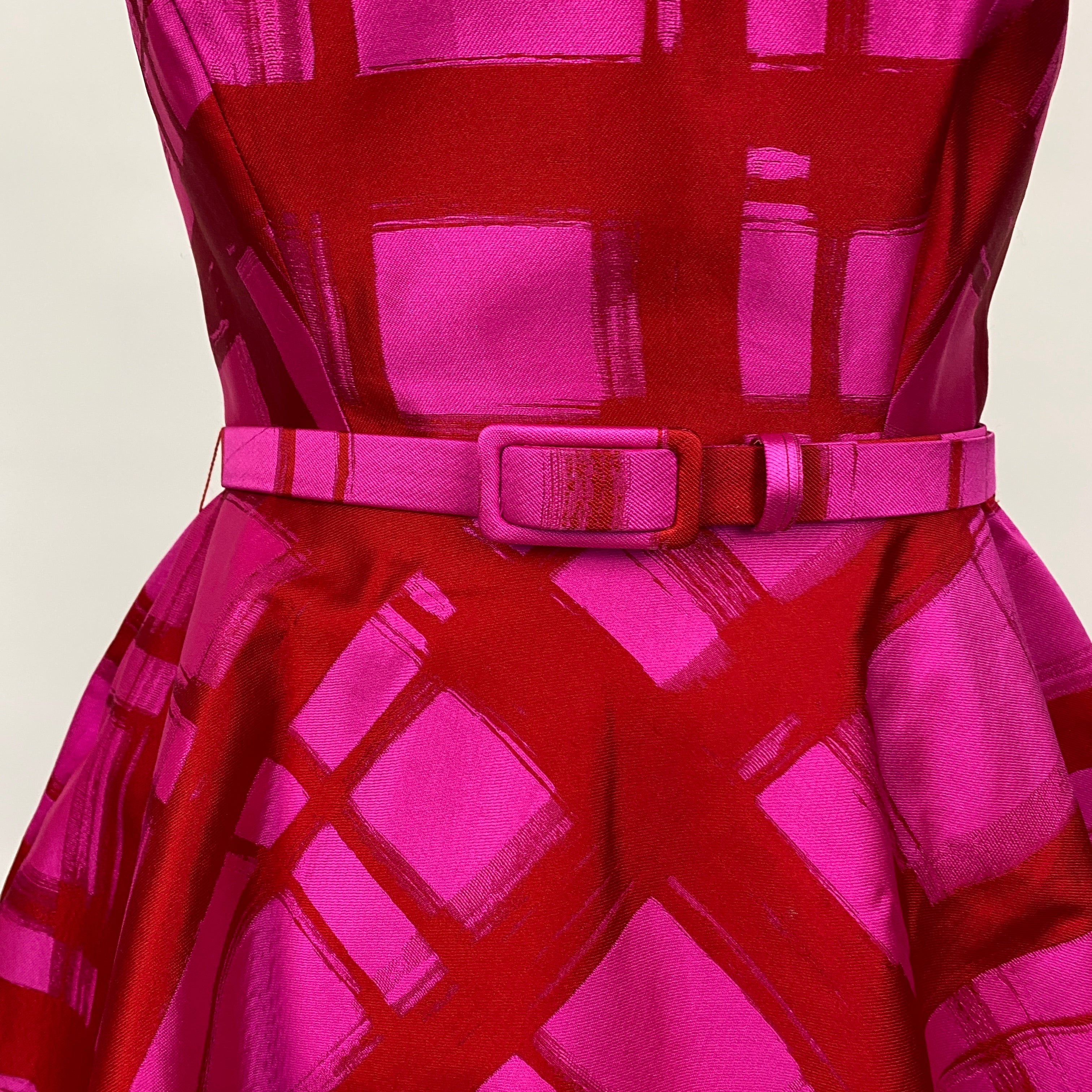 Carolina Herrera Ruby & Fuchsia Silk Faille Midi Dress S/M