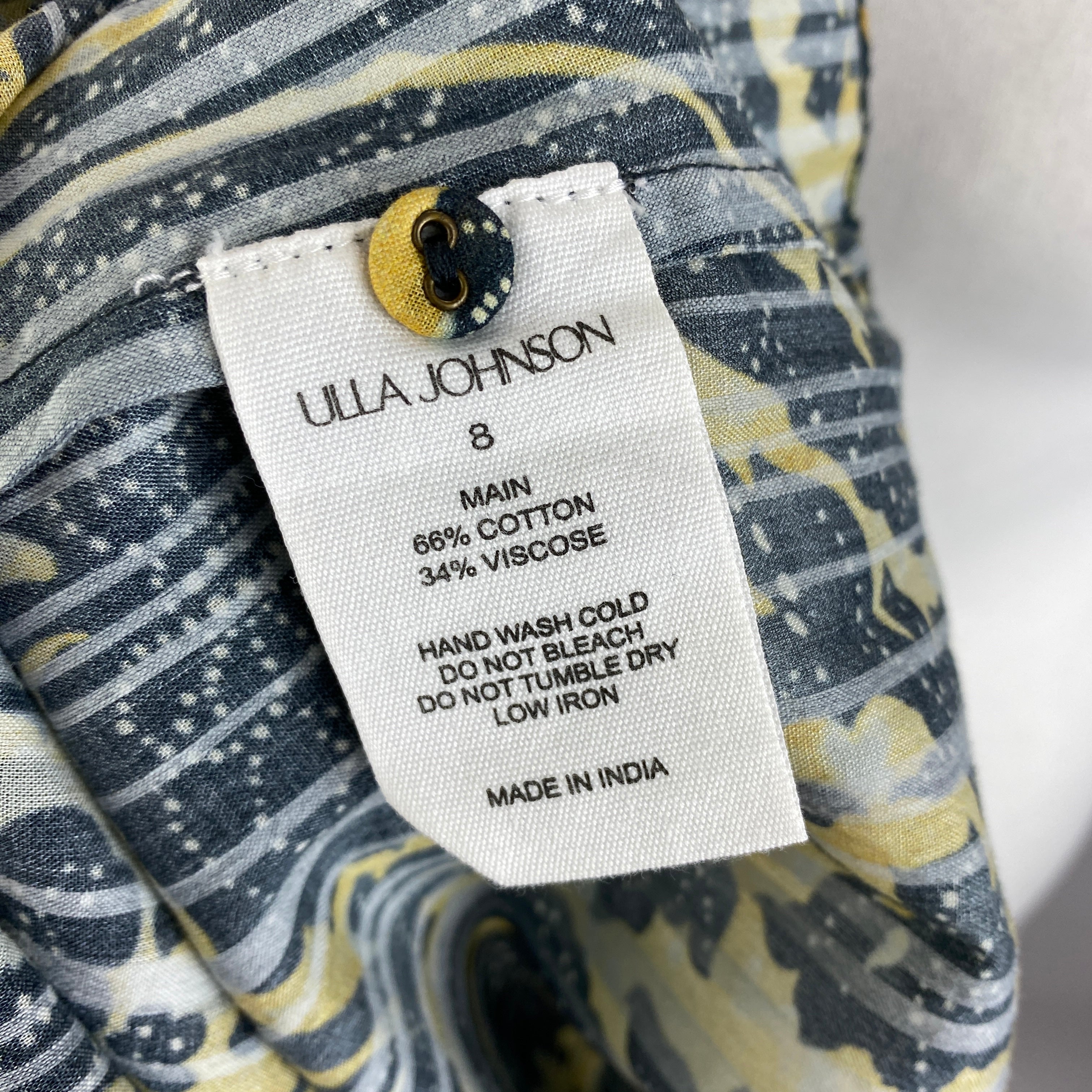Ulla Johnson New Charcoal & Mustard Print Cotton Mix Top M