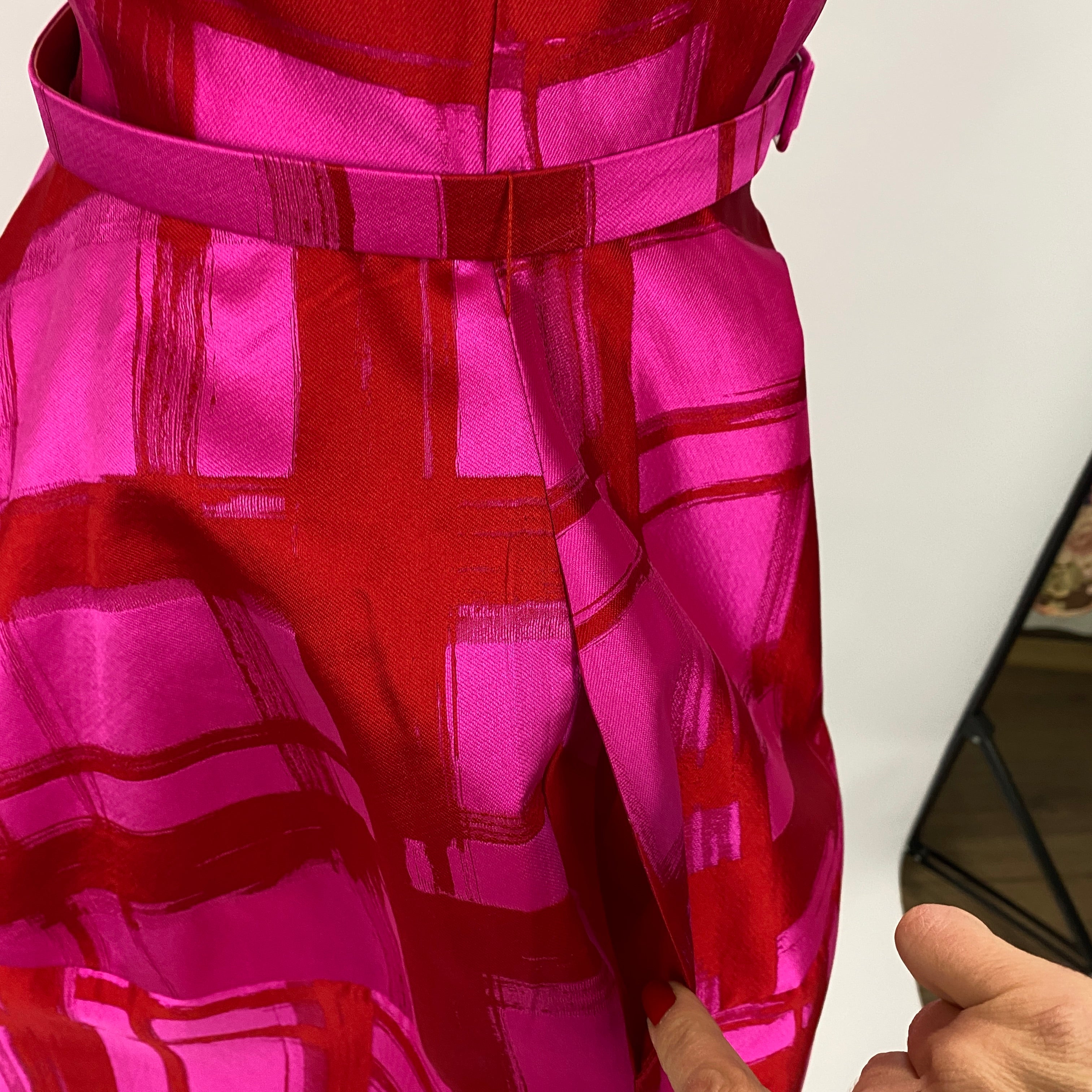 Carolina Herrera Ruby & Fuchsia Silk Faille Midi Dress S/M