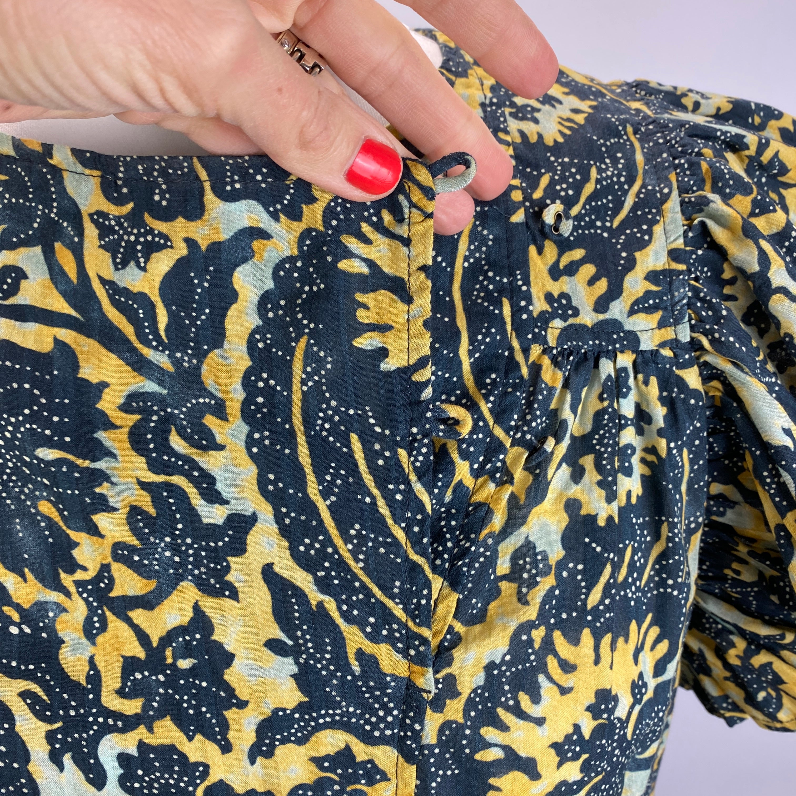 Ulla Johnson New Charcoal & Mustard Print Cotton Mix Top M