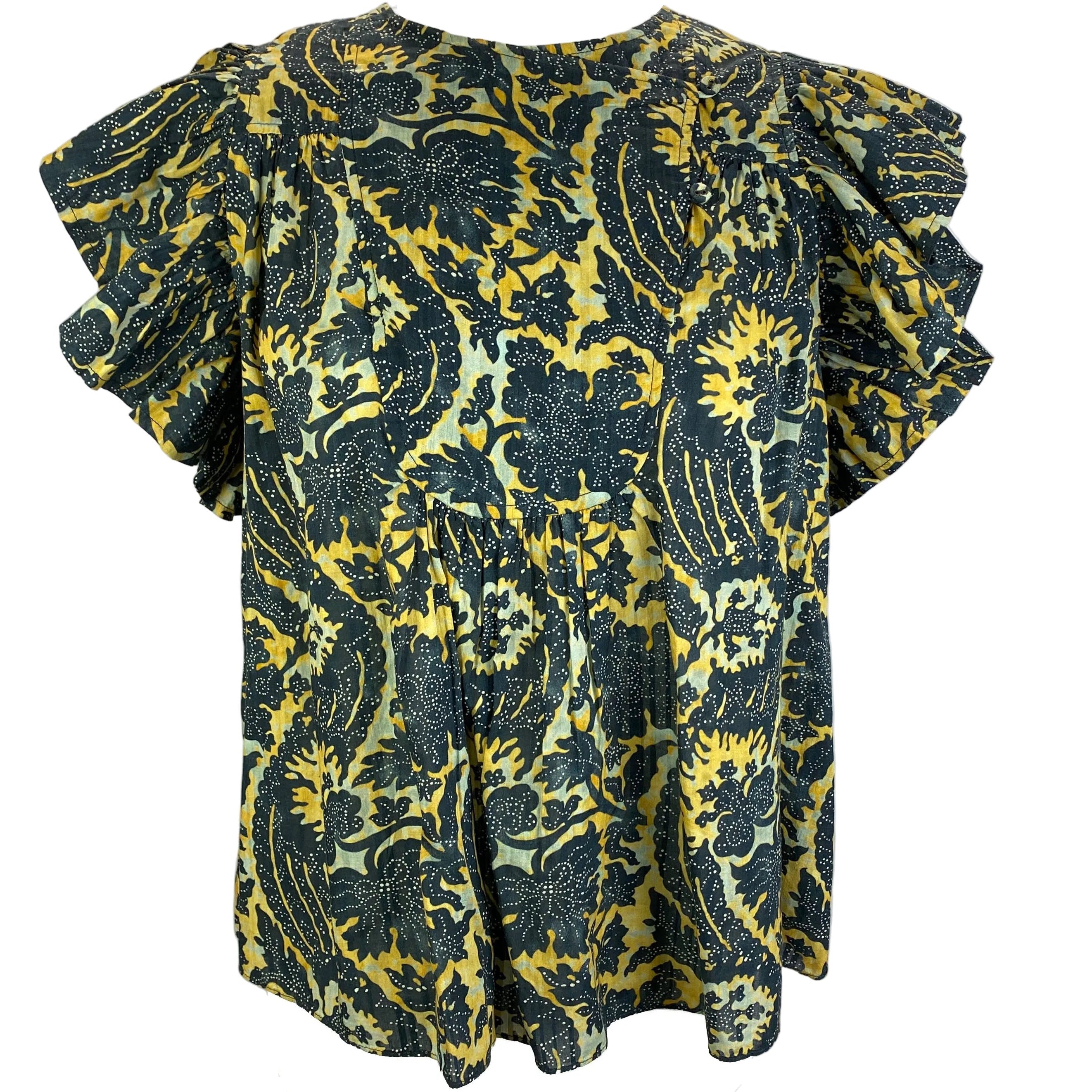 Ulla Johnson New Charcoal & Mustard Print Cotton Mix Top M