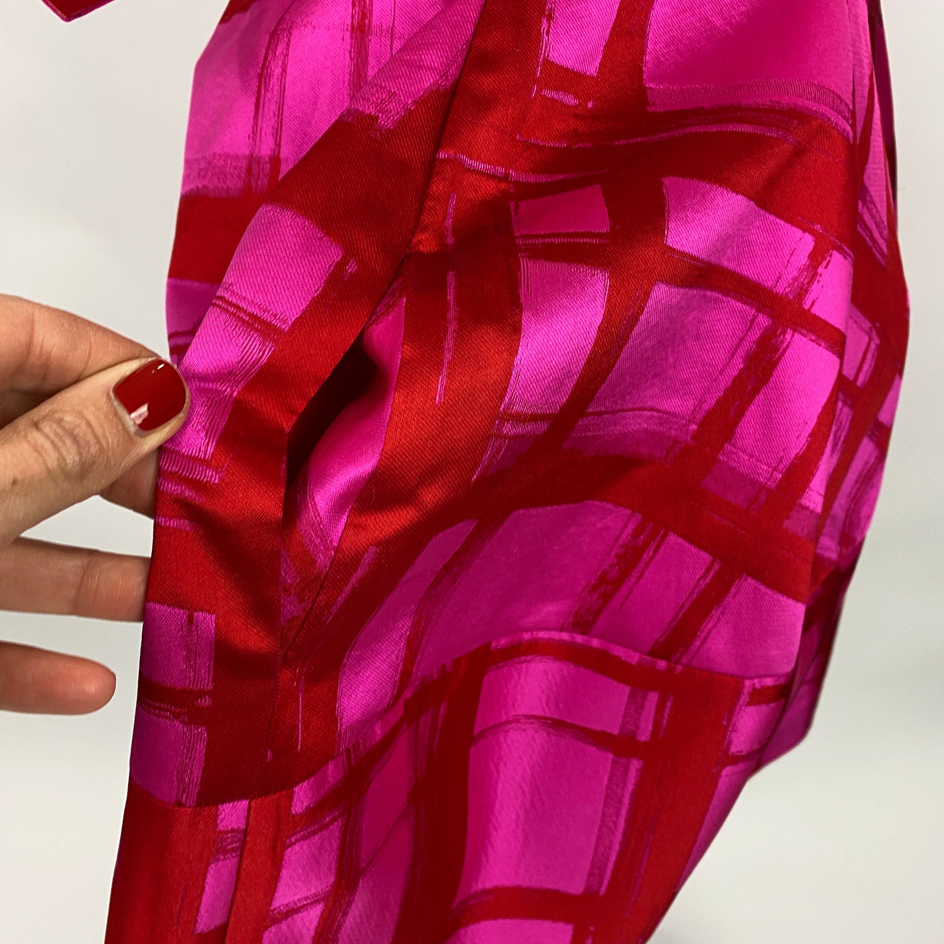 Carolina Herrera Ruby & Fuchsia Silk Faille Midi Dress S/M