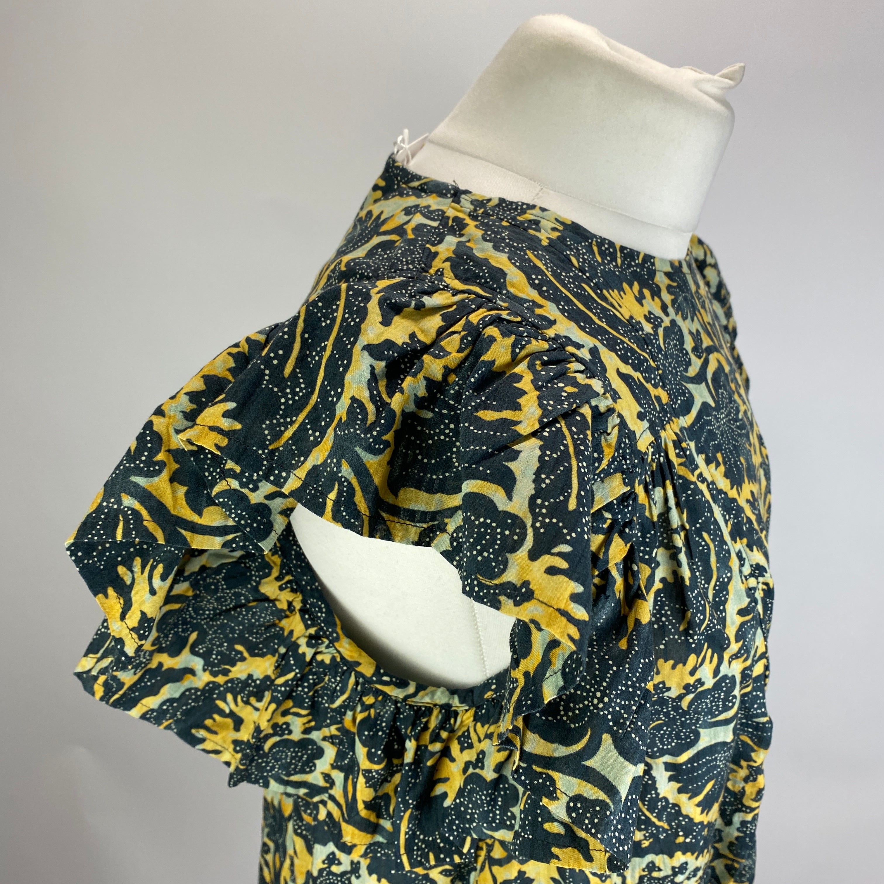 Ulla Johnson New Charcoal & Mustard Print Cotton Mix Top M