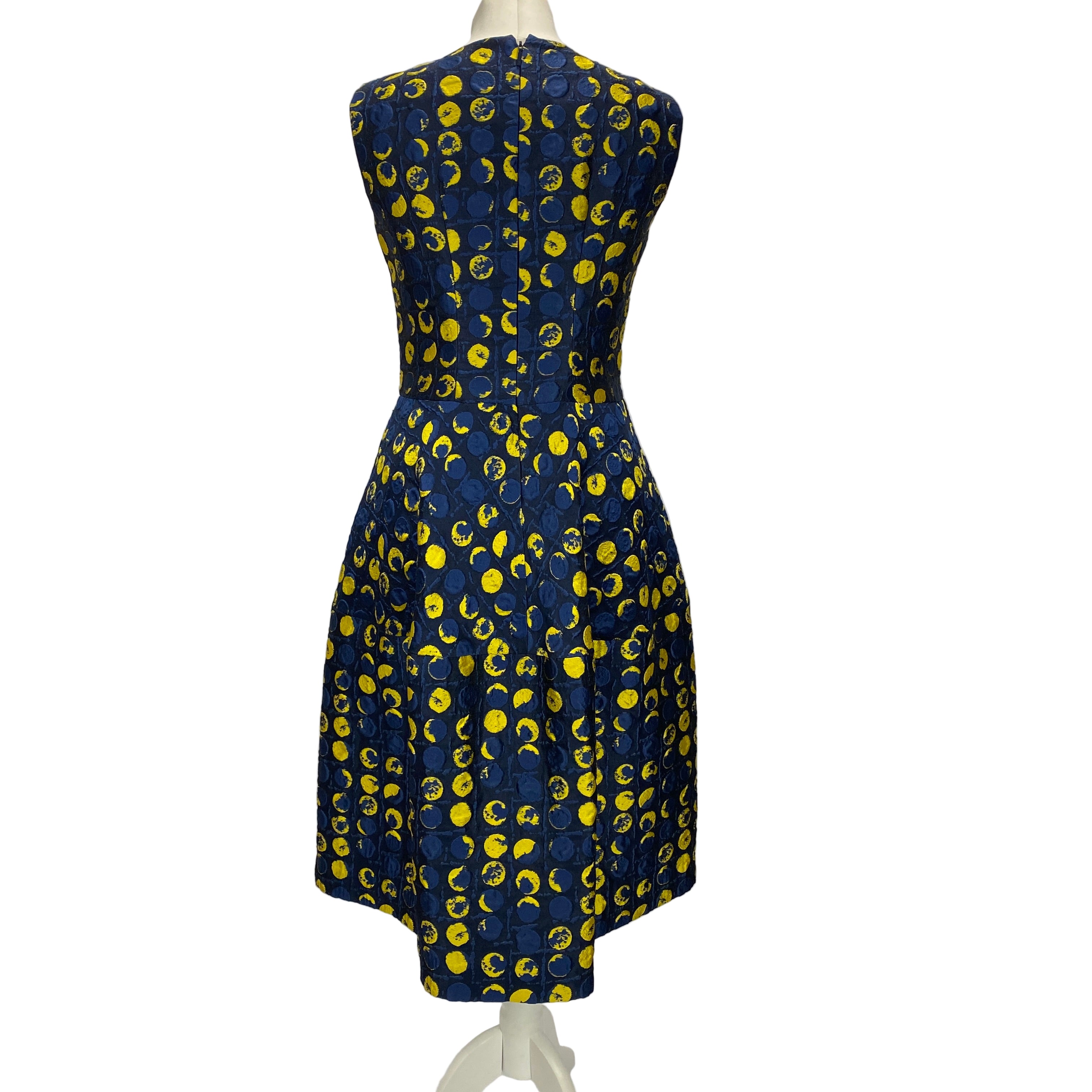 Carolina Herrera Navy & Yellow Silk Faille Midi Dress XS/S