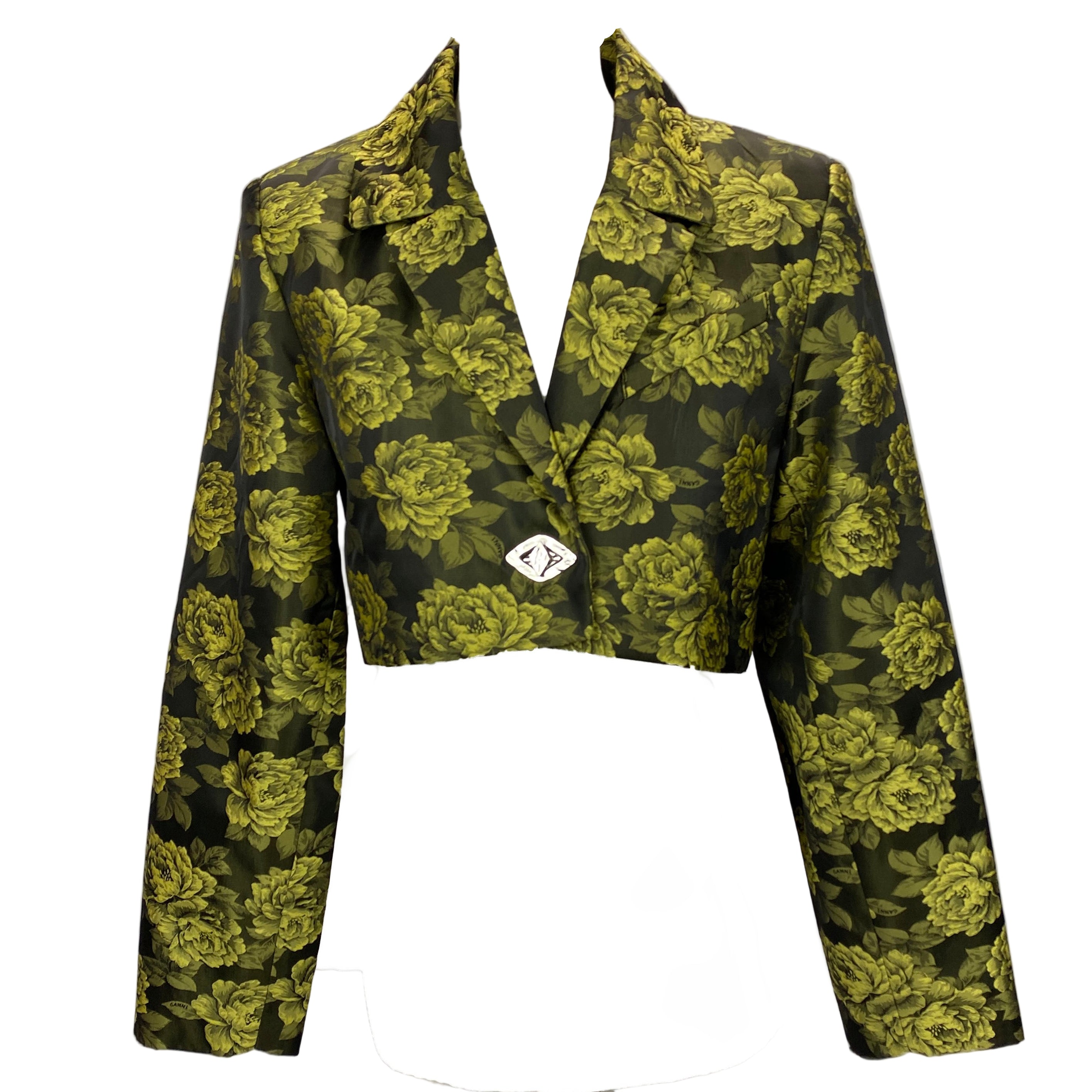 Ganni £325 Olive Rose Jacquard Crop Jacket S