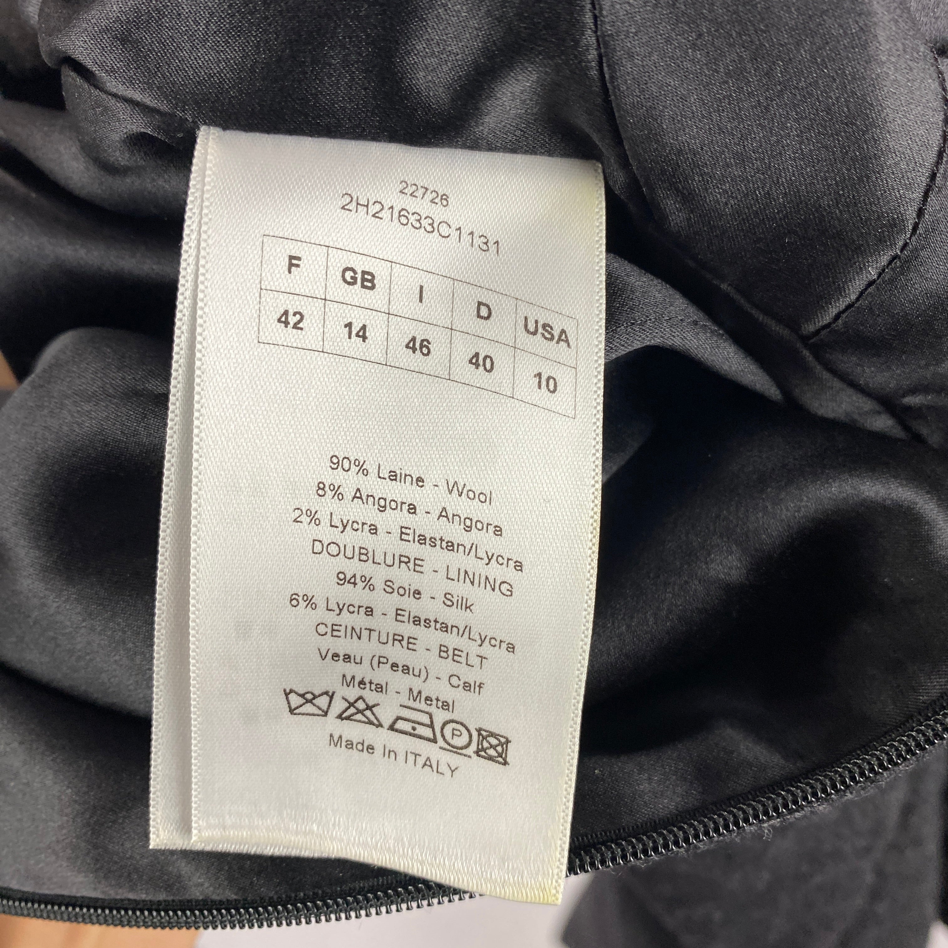 Christian Dior Charcoal Wool & Angora Cap Sleeve Shift Dress L