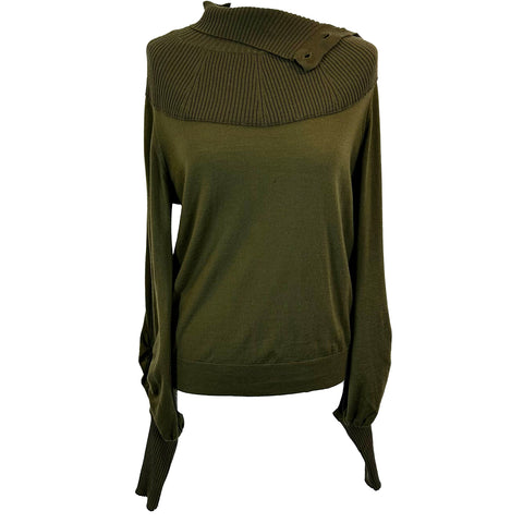 Chloe Olive Fine Wool Bell Sleeve Roll Neck Sweater XL