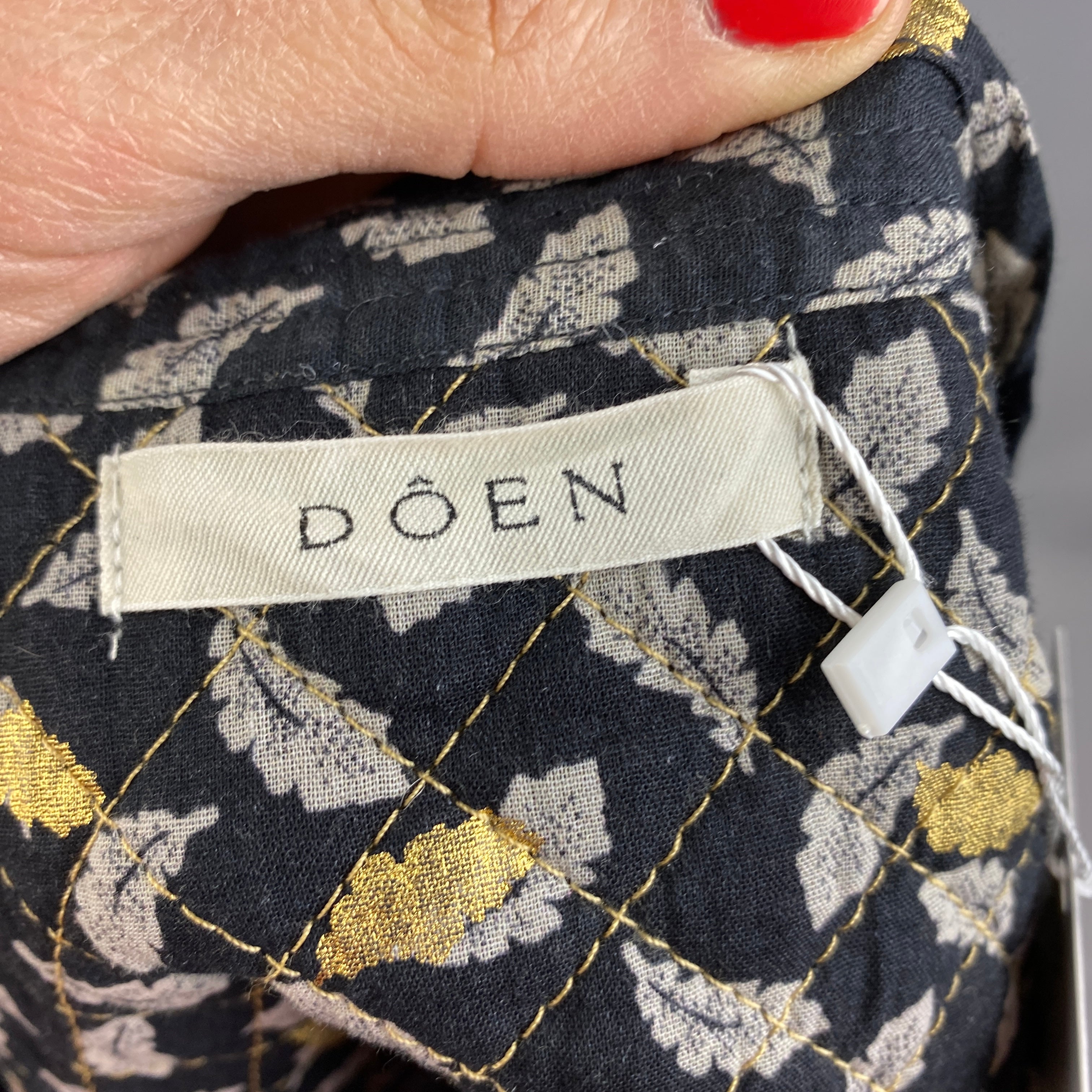 Doen New £330 Black Falling Leaves Cotton Maxi Dress L