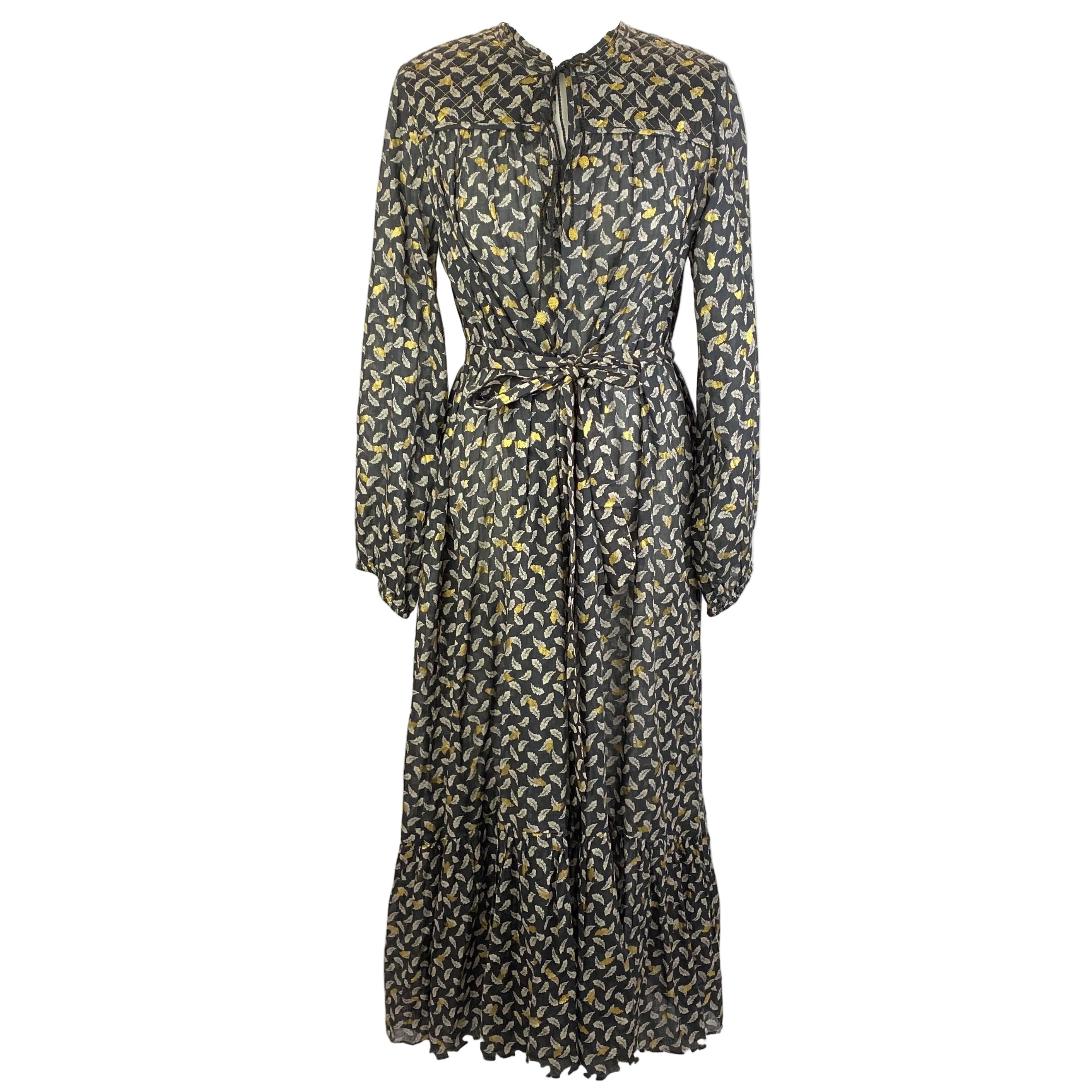 Doen New £330 Black Falling Leaves Cotton Maxi Dress L
