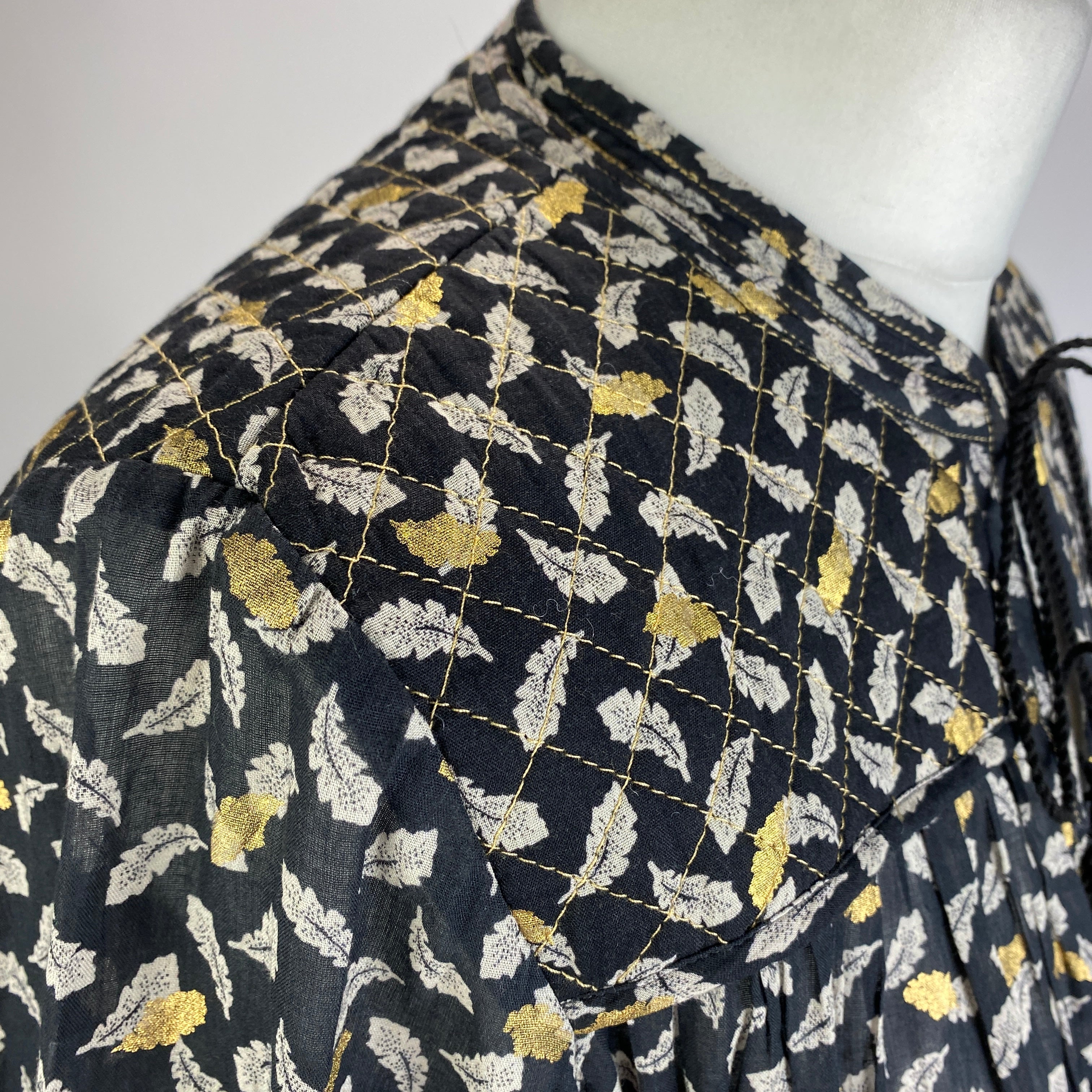 Doen New £330 Black Falling Leaves Cotton Maxi Dress L