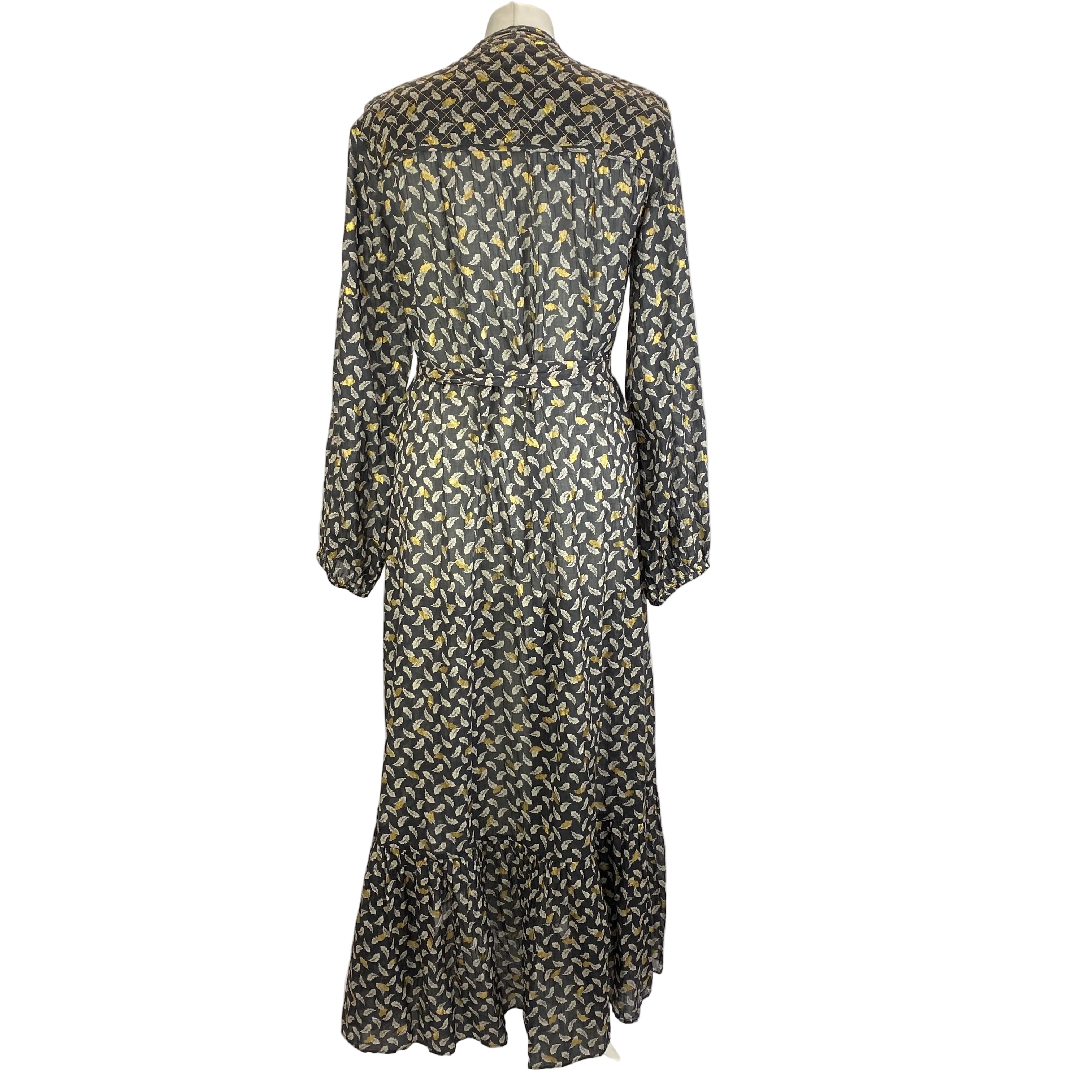 Doen New £330 Black Falling Leaves Cotton Maxi Dress L