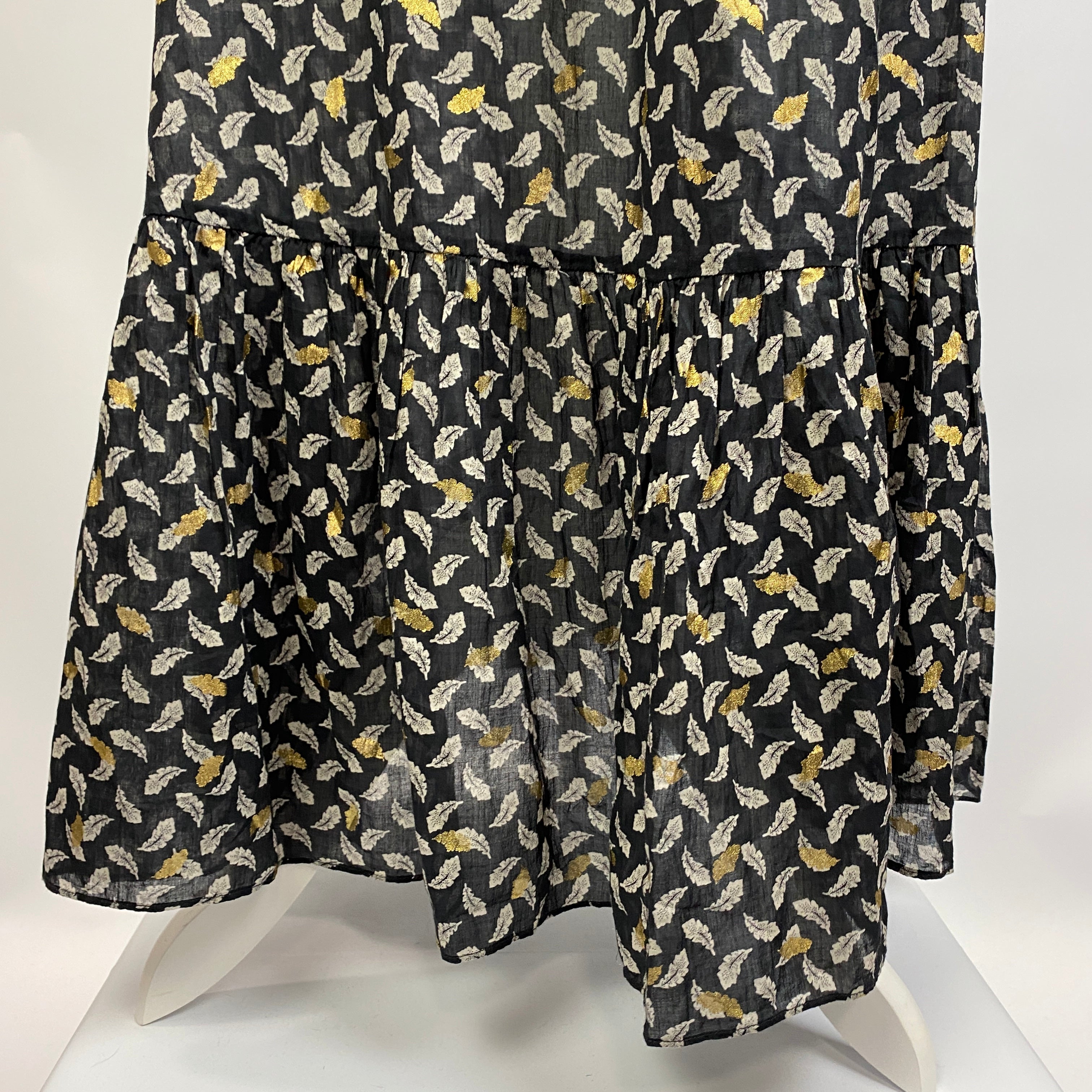 Doen New £330 Black Falling Leaves Cotton Maxi Dress L