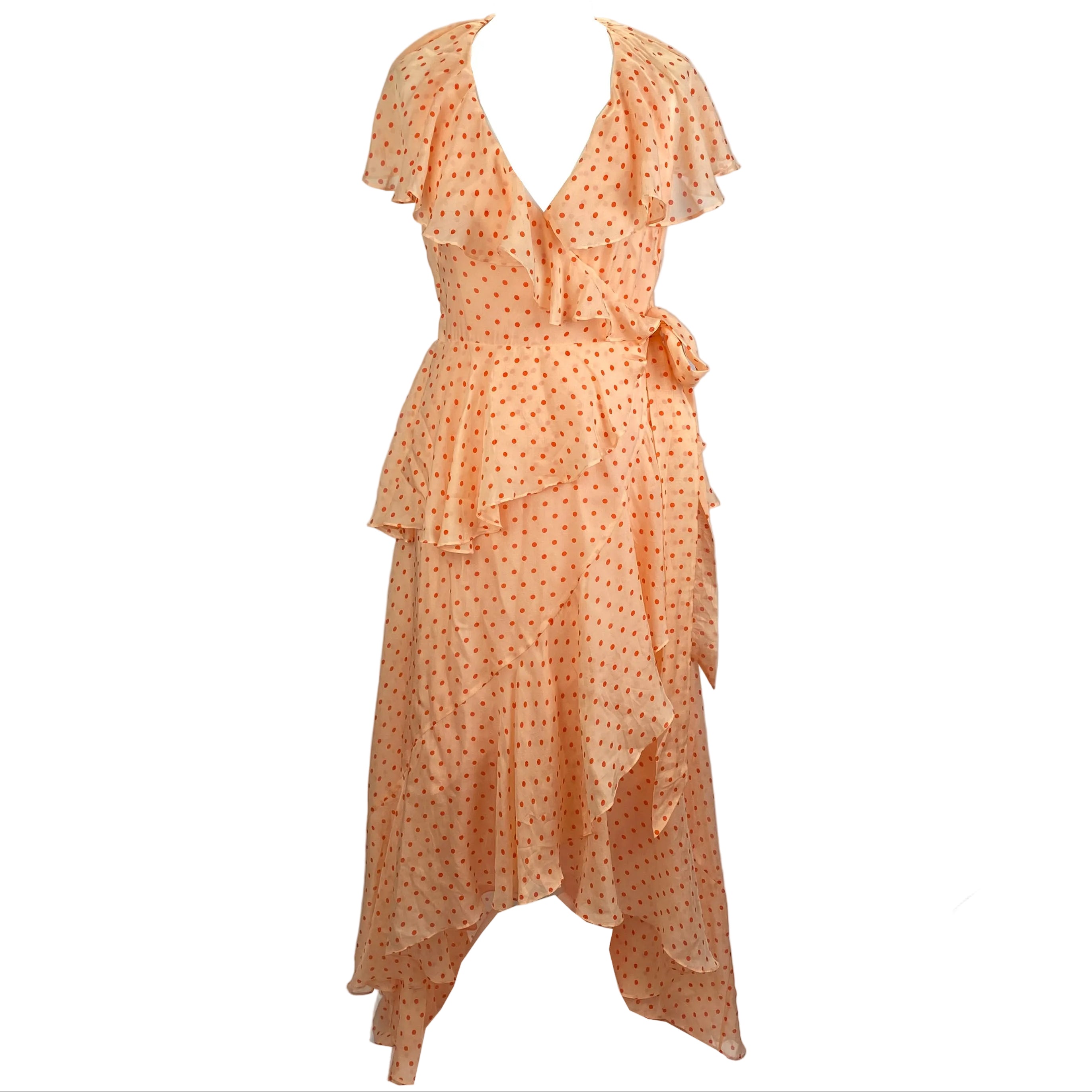 Temperley London New £795 Peach Polka Dot Silk Chiffon Dress M
