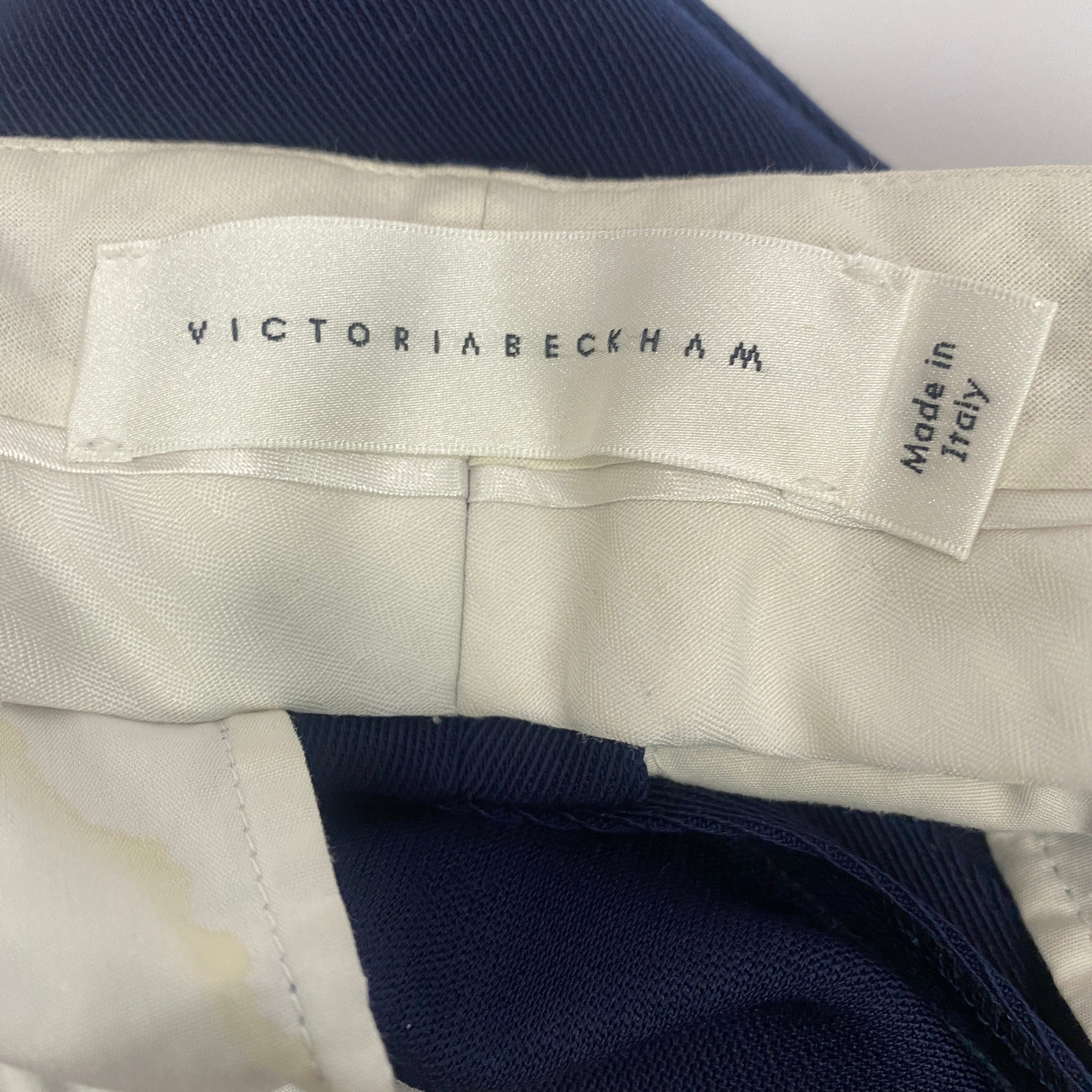 Victoria Beckham Navy Wool Twill Tapered Trousers S