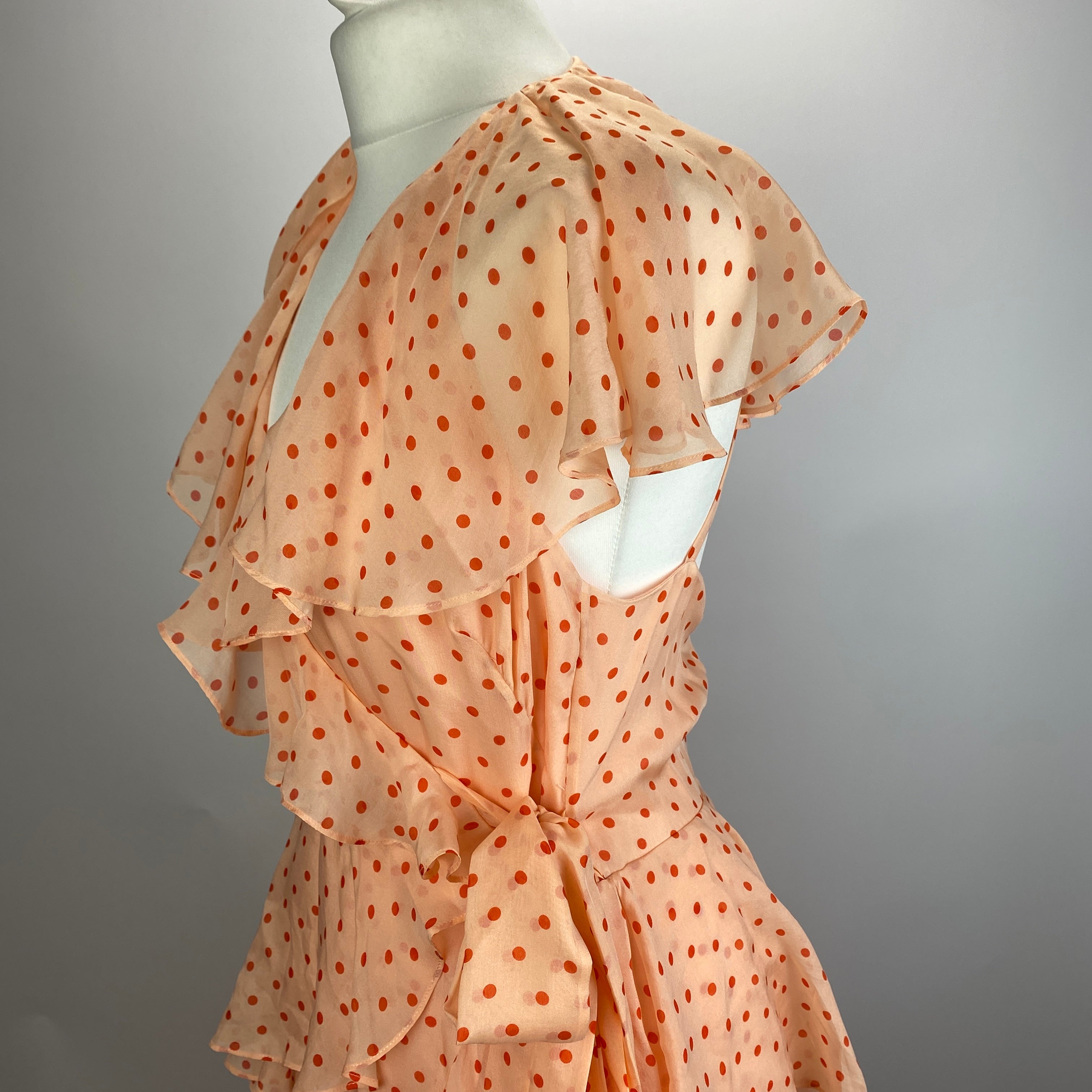 Temperley London New £795 Peach Polka Dot Silk Chiffon Dress M