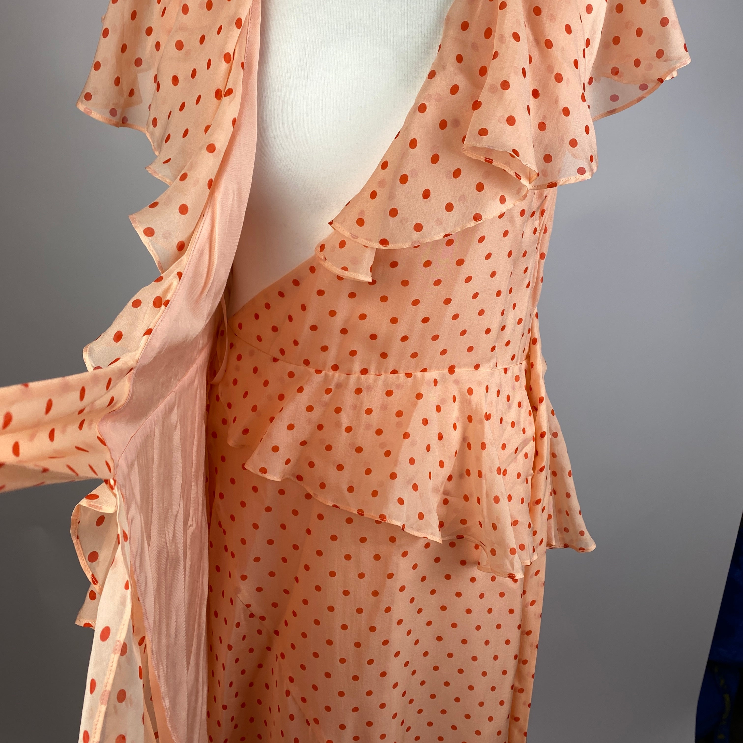 Temperley London New £795 Peach Polka Dot Silk Chiffon Dress M