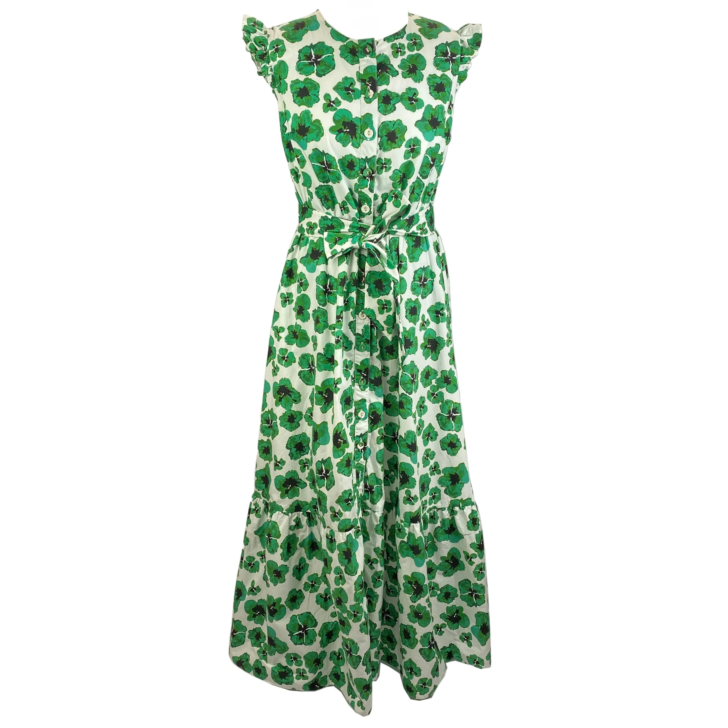 Borgo De Nor Emerald & White Floral Cotton Maxi Dress L