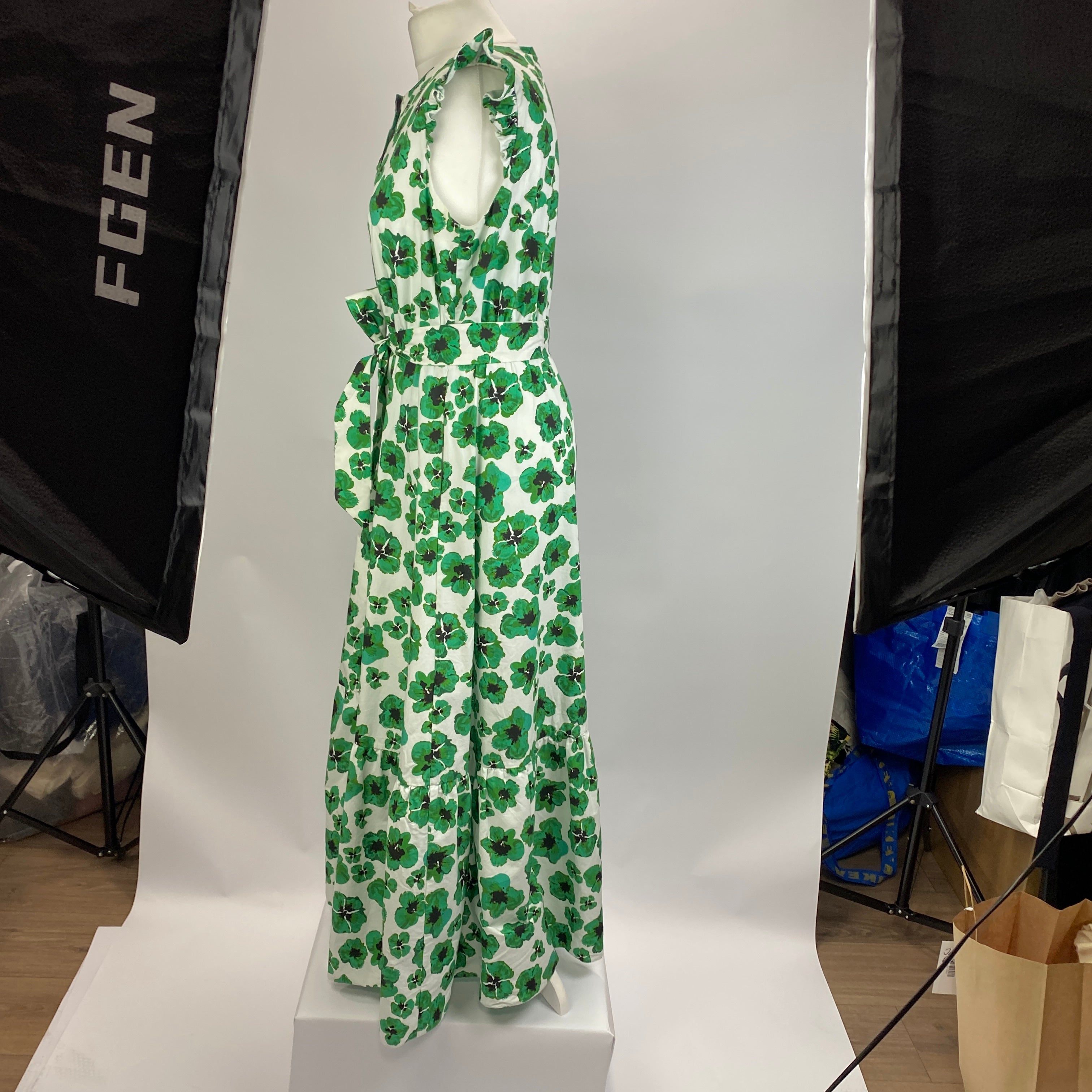 Borgo De Nor Emerald & White Floral Cotton Maxi Dress L