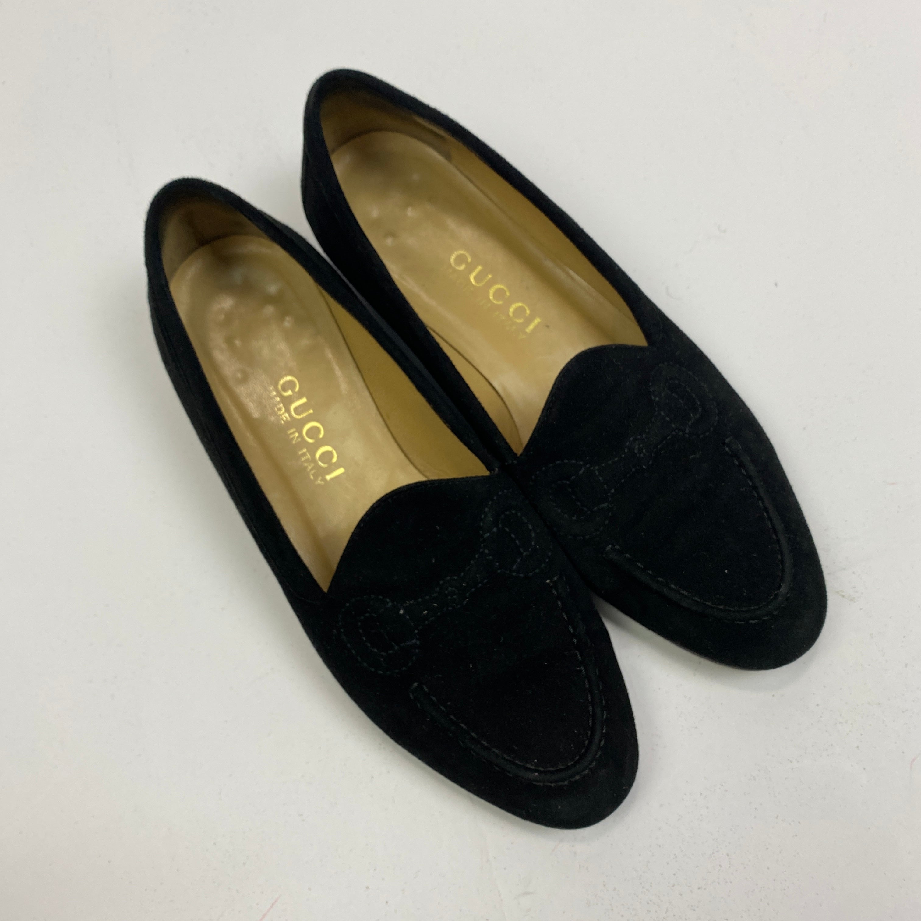 Gucci Vintage Black Suede Horsebit Stitch Loafers 35.5