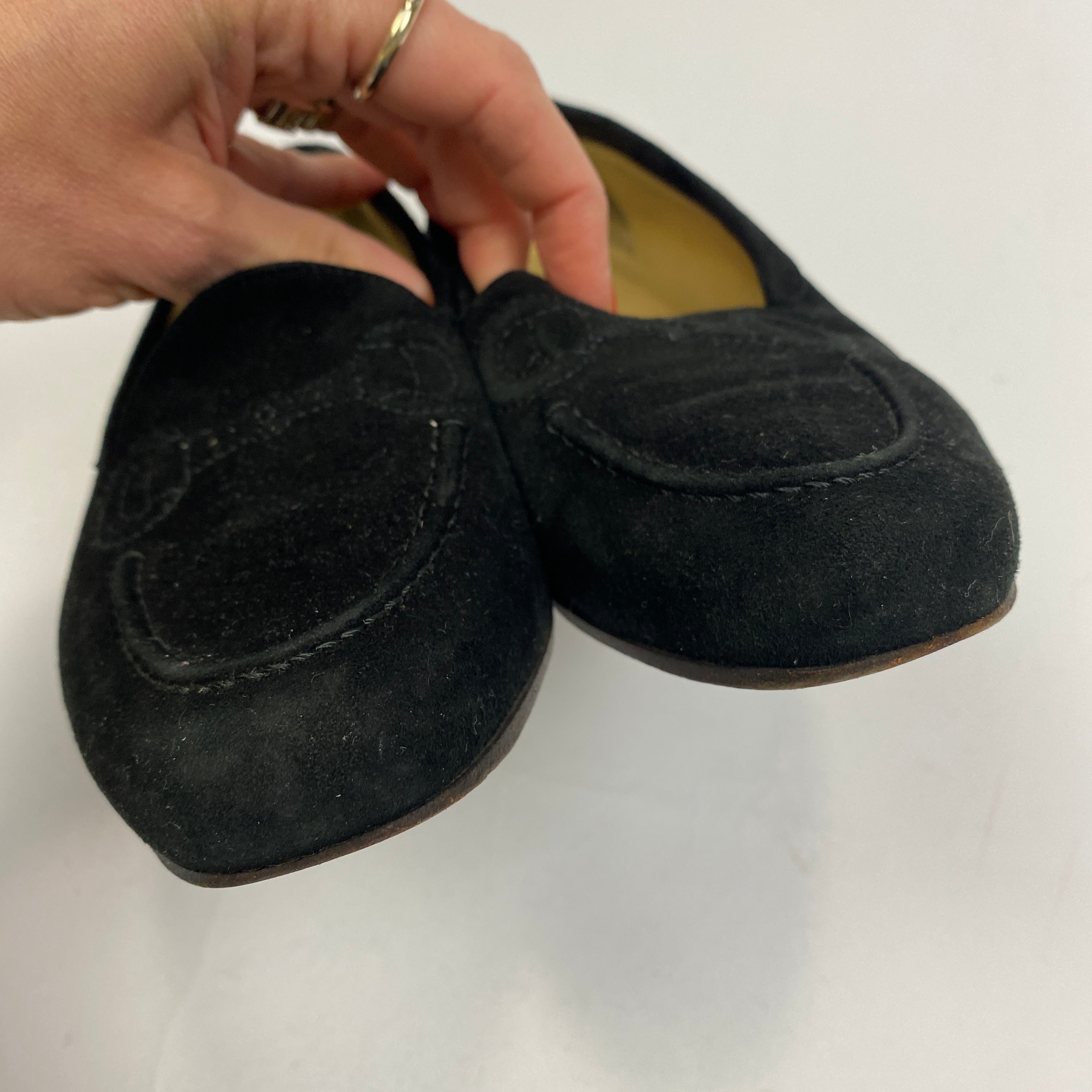 Gucci Vintage Black Suede Horsebit Stitch Loafers 35.5