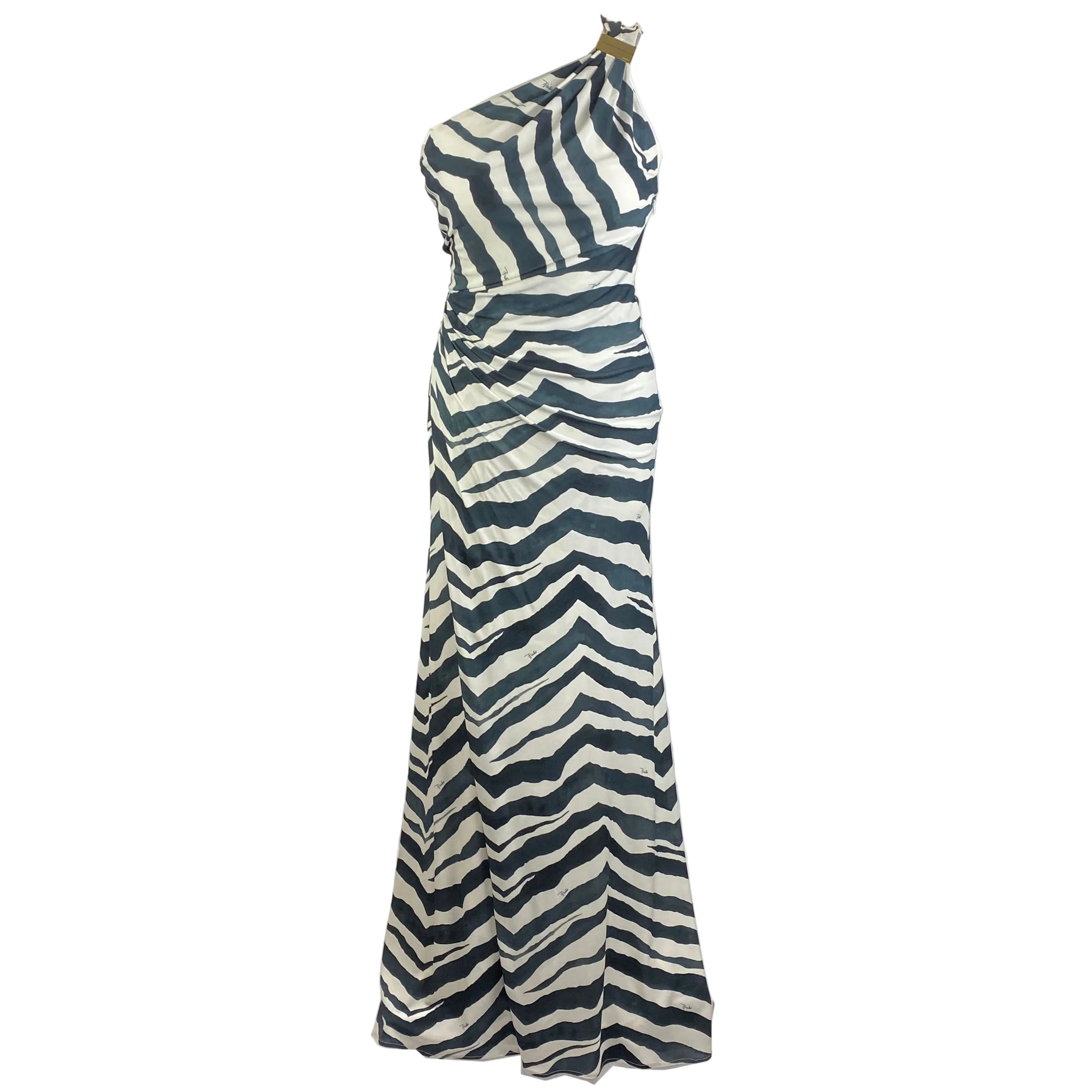 Emilio Pucci Black & White Zebraprint Column Maxi Dress S
